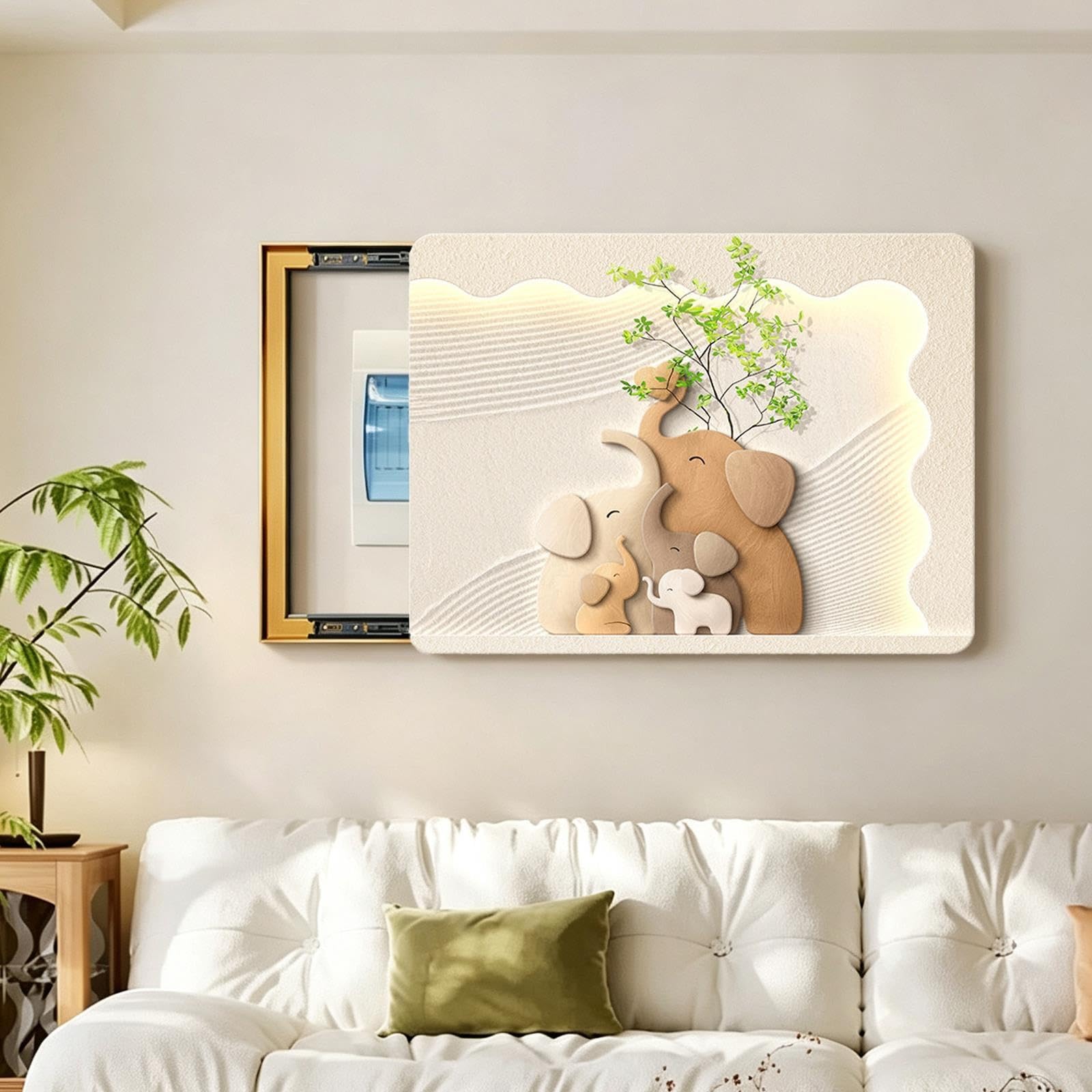 Tapa Cuadro Electrico Decorativa, Cuadro Mural Elefante Salón Entrada