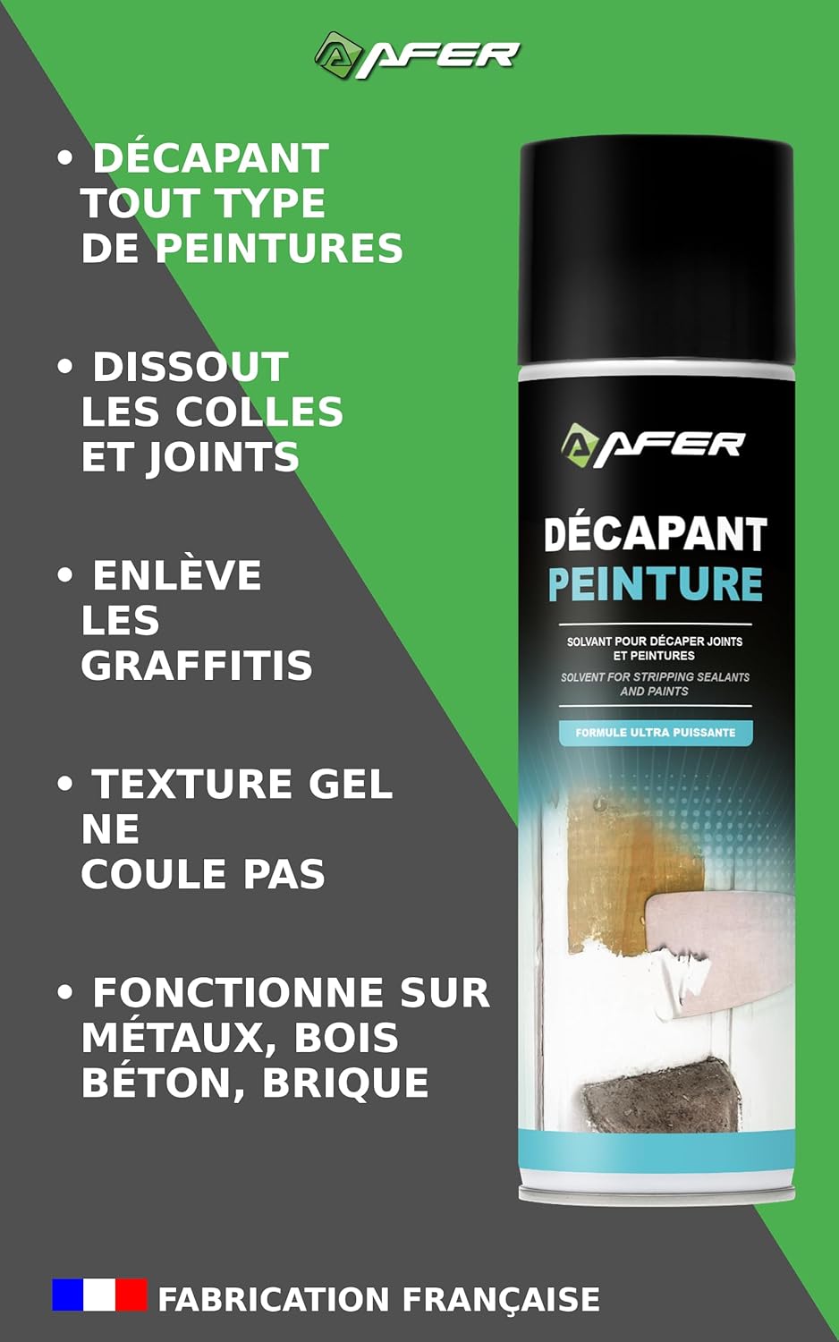 AFER - Paint Stripper Glue & Graffiti - Thixotropic Gel Spray 650ml - Multi-media Wood Metal Wall - Methylene Chloride Free - Made in France