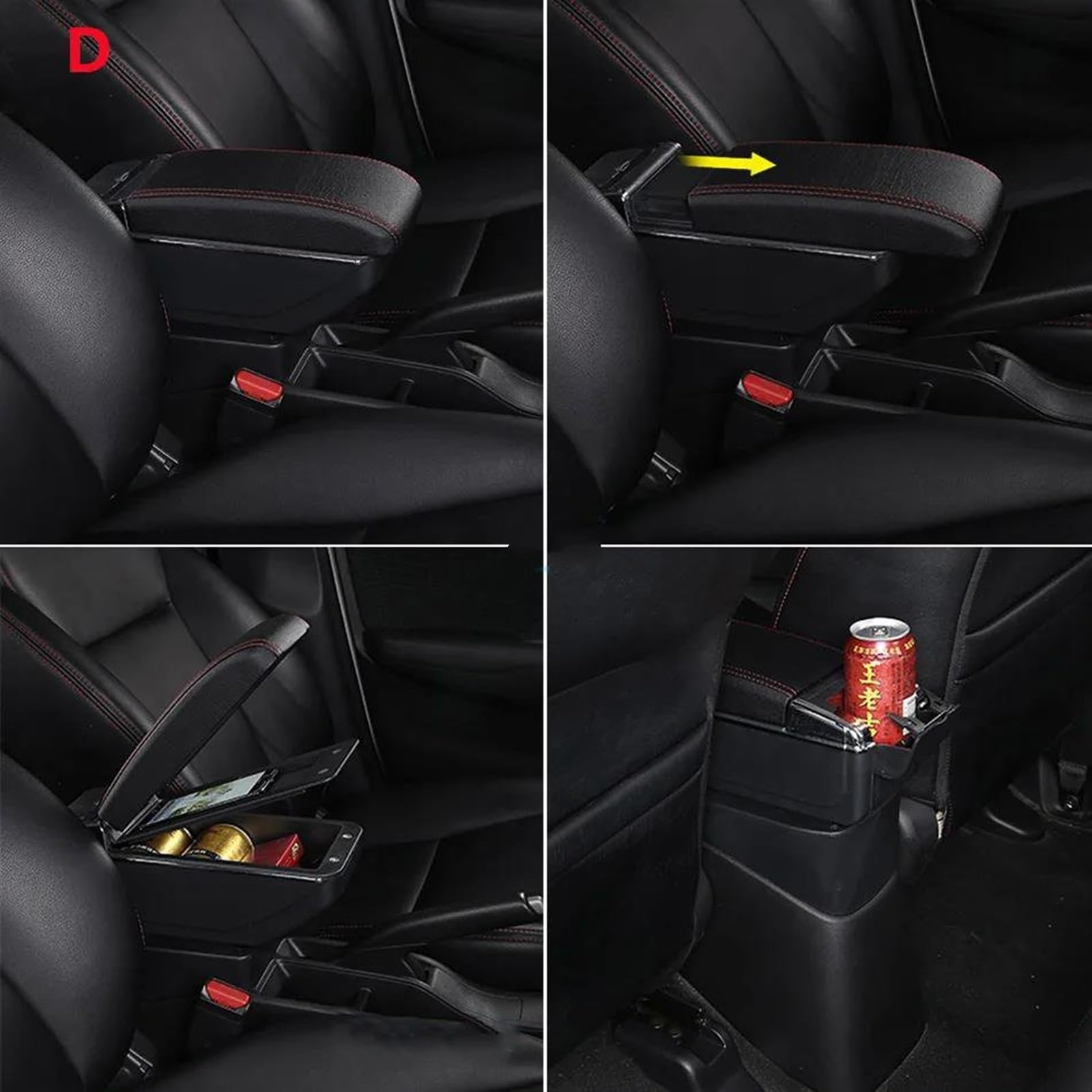 Scatola Bracciolo Con Supporto Multifunzionale Accessori Per La Modifica Degli Interni Dell'auto Imbottiti In PU Per Focus 3 MK3 Consolle centrale(D2 Black line No USB)