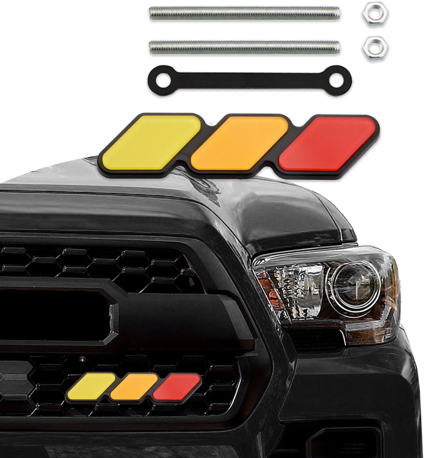Grille Decor Badge, 3-Color Upgrade Emblem, Grille Insert Trims, Tri-Color Grille Badge Emblem Car Decoration Accessories Fit for Most Vehicles (Yellow Orange Red)