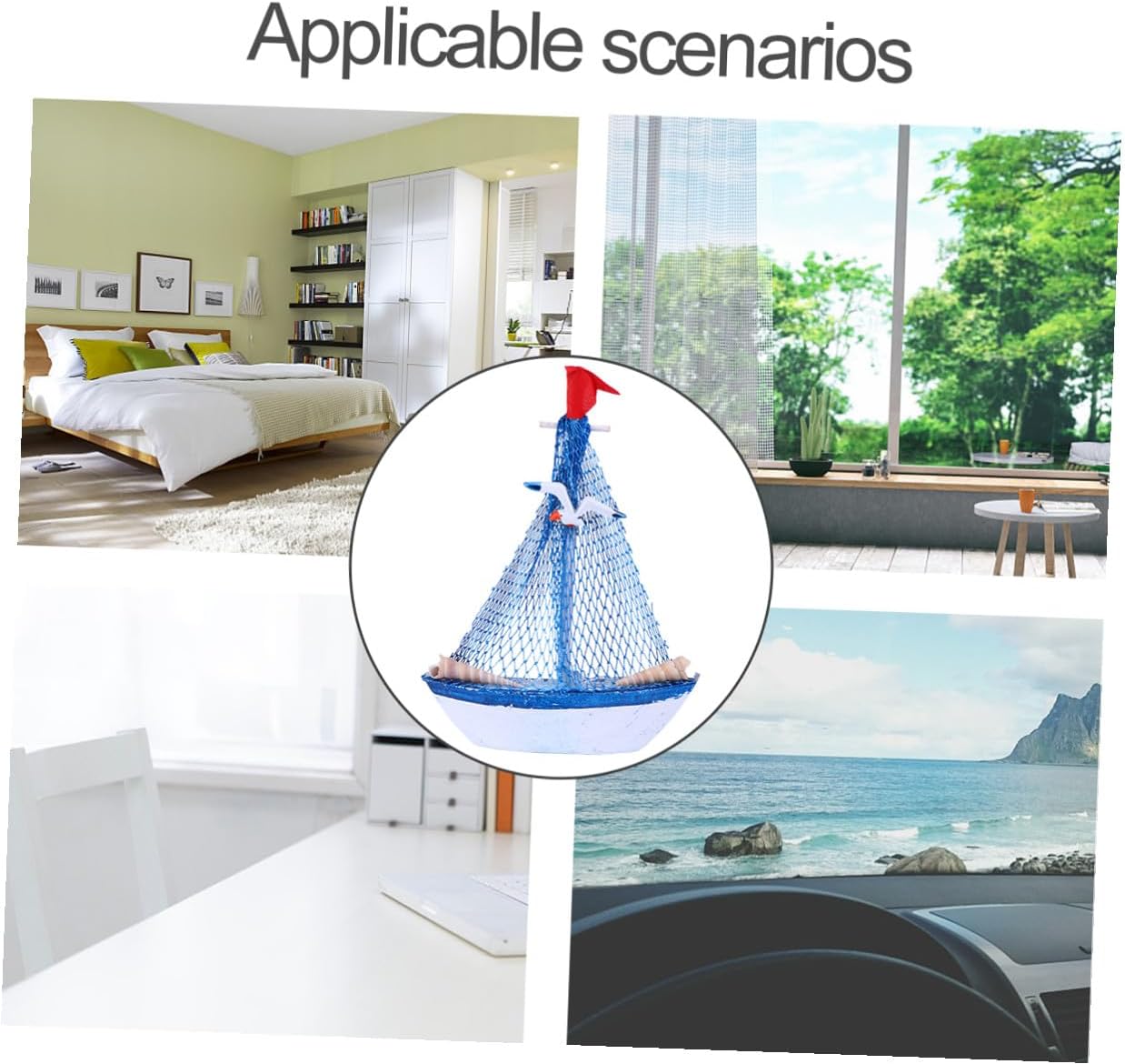 4Pcs Mini Sailboat Model Ornament Resin Canvas Mediterranean Home Decor | Assortment, Nautical Accent for Shelf or Table, Collectible Figurine Set, Four Piece Package