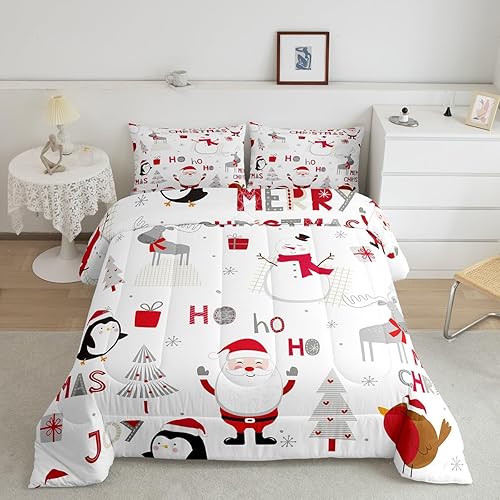 Erosebridal Juego de edredón de Papá Noel para niños y niñas, ropa de cama de Feliz Navidad, 2 piezas, feliz año nuevo, Navidad, juego de edredón