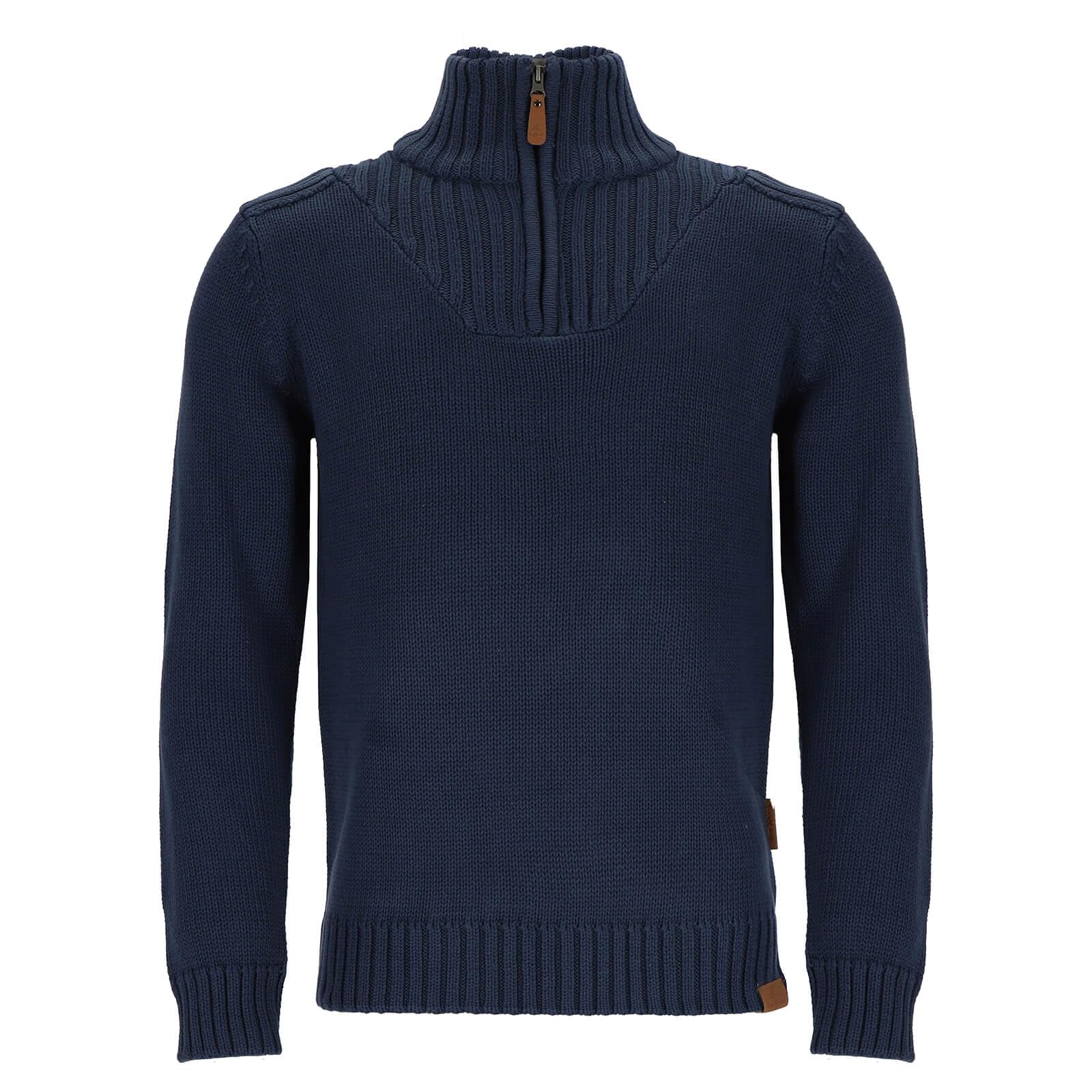 tomBrook Herren Strick-Troyer Unifarben - Troyer-Pullover Strickpullover mit Stehkragen und Reißverschluss in Grau-Grün Größe S