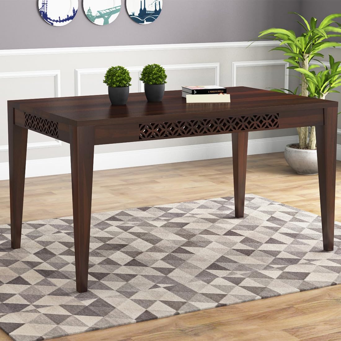 Sheesham Wood Dining Table (57x35 Inch) | Multi-Purpose uses Home and Office Desk | Dining Room Furniture | Wooden 6 Seater Dining Table (Walnut Finish) DIY(Do-It-Yourself)-image-33