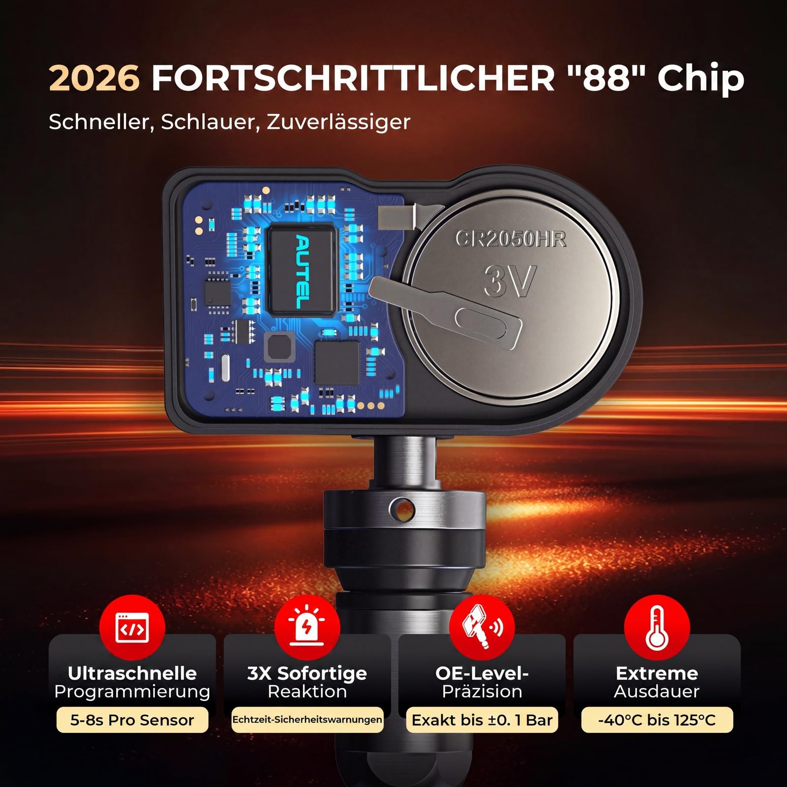 Autel RDKS 2 in1 MX-Sensor Dual-Frequenz, OE-Niveau TPMS-Sensoren für 99% Autos, 100% Programmierbarer Reifensensor, Funktioniert mit TS408S TS501Pro TS508WF TS601 TPMS Werkzeug(Gummiventil, 1 Stück)