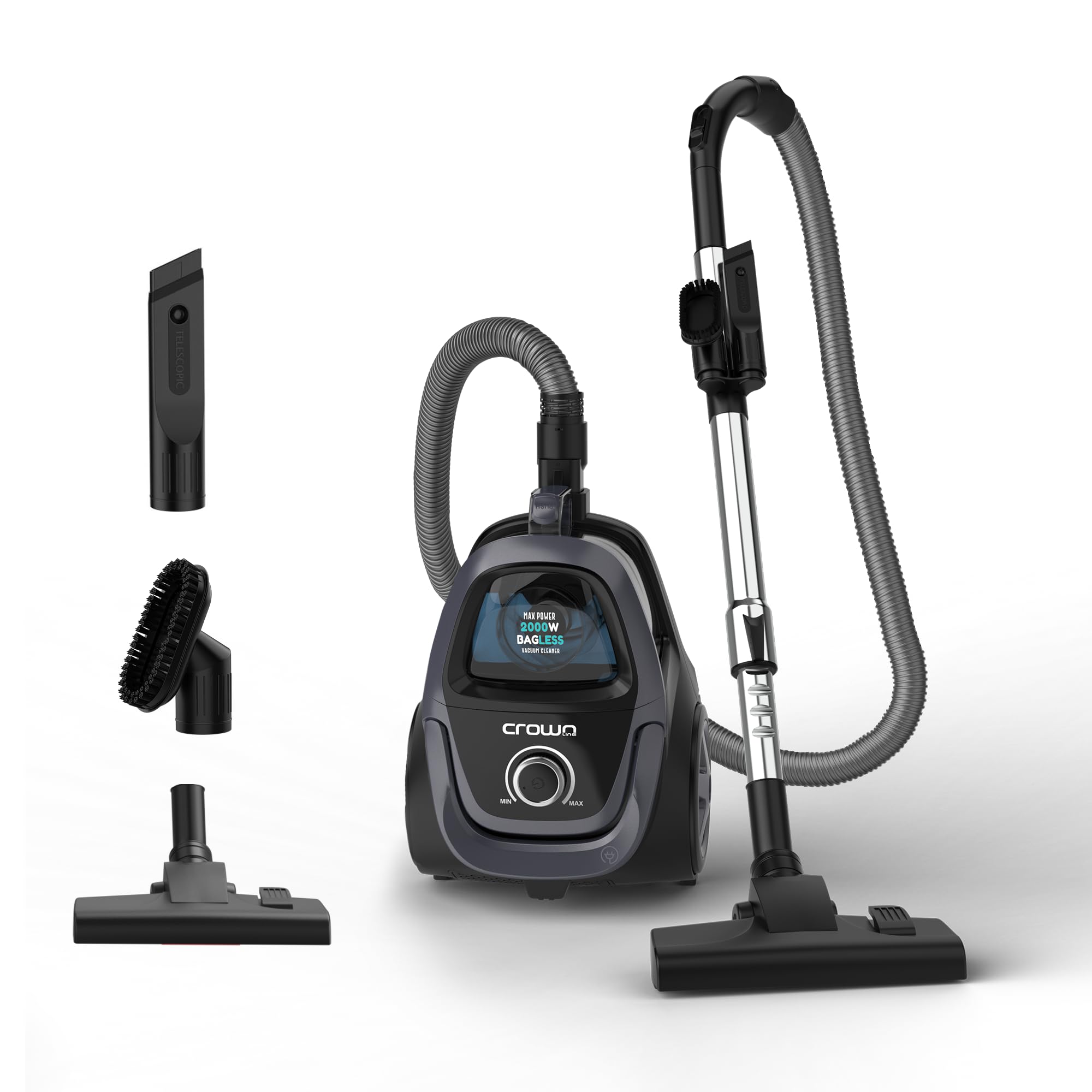 Crownline 2000W Bagless Vacuum Cleaner | 2.5L Tank with Adjustable Handle | Powerful Suction with Multiple Filters | Dust Full Indicator and Quiet Operation | VC-272A | 1 Year Brand Warranty
