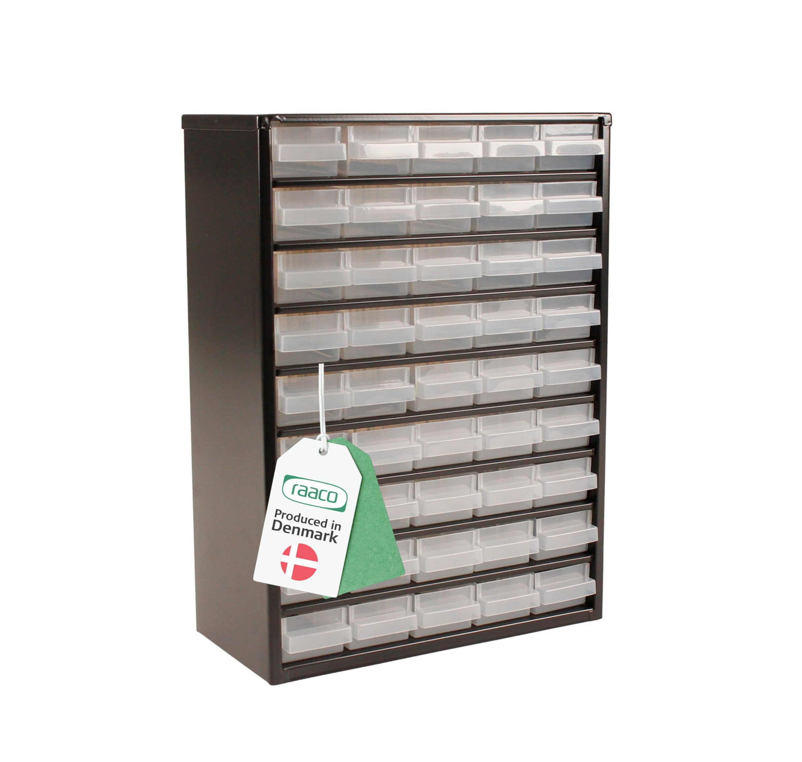 Raaco Contenitore per piccoli componenti C9-45, carico 30 kg, 15 x 30,6 x 42 cm, 45 cassetti, acciaio rivestito, adatto per montaggio a parete, scaffale per viti con scatole di smistamento per piccoli