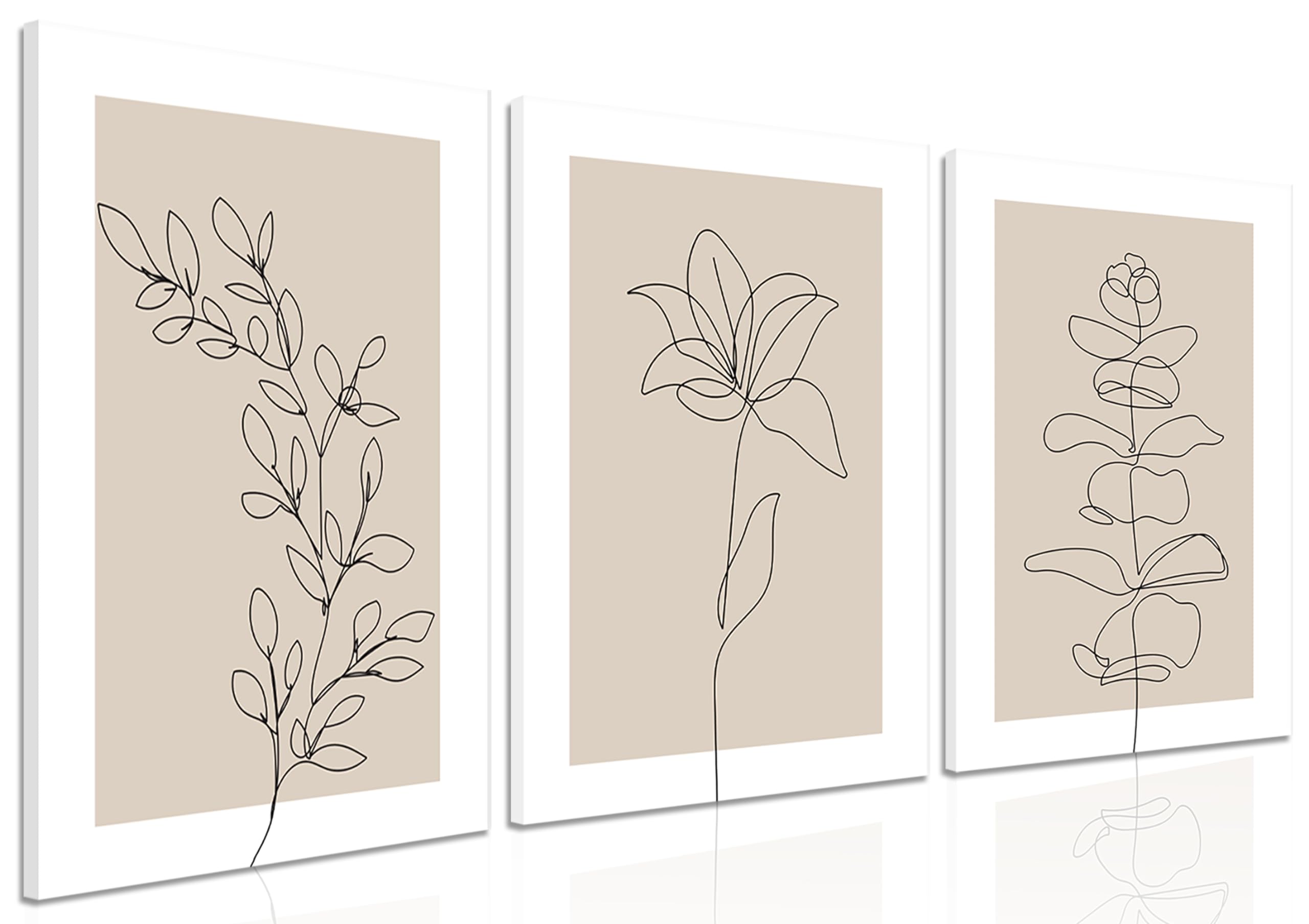 LMYSXAOZ Neutral Botanical Canvas Wall Art Set of 3, Beige Line Flower Minimalist Plant Poster Prints, Abstract Boho Floral Artwork Decor Paintings for Bathroom Bedroom Living Room 16X24 In