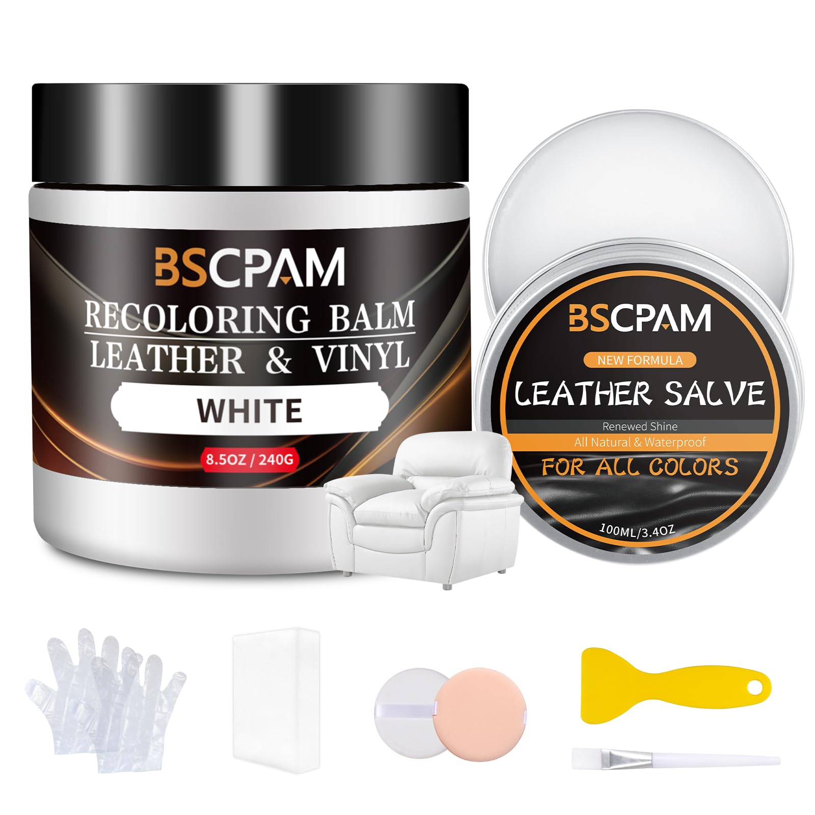 BSCPAM White Leather Recoloring Balm with 100ml Mink Oil,Leather Couch Scratch Remover,Leather Repair kit for Vinyl Furniture and Car Interior,Leather