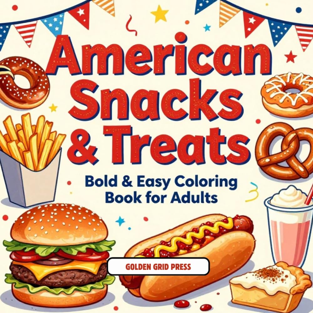 American Snacks & Treats Bold & Easy Coloring Book for Adults: Fast Food, Candy, Soda & Classic USA Favorites Stress Relief Coloring Pages (Snacks & Treats Coloring)