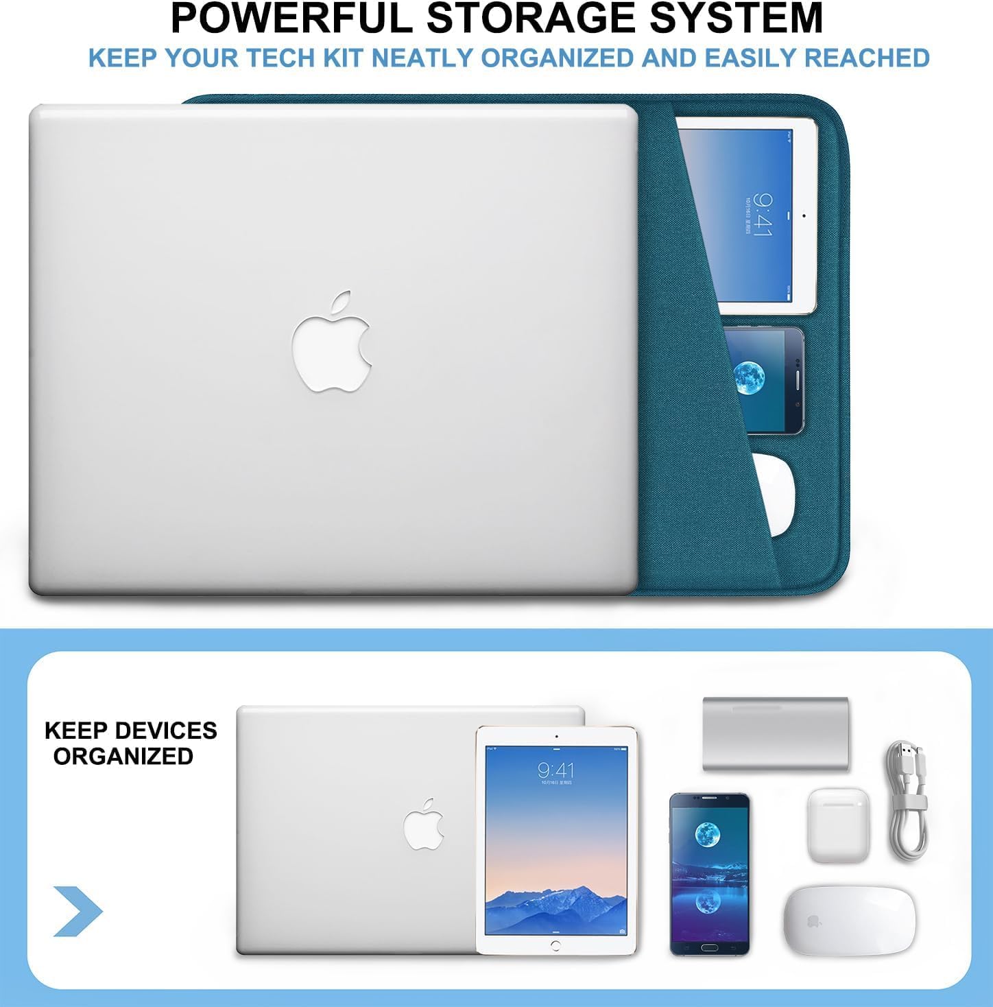 Laptop Case 14 inch, Shockproof Protective Computer Cover with Accessories Pocket, Portable Laptop Sleeve Compatible for 14 inch MacBook Air/Pro, Dell, HP, Acer, Asus, Lenovo, Cyan - Image 2