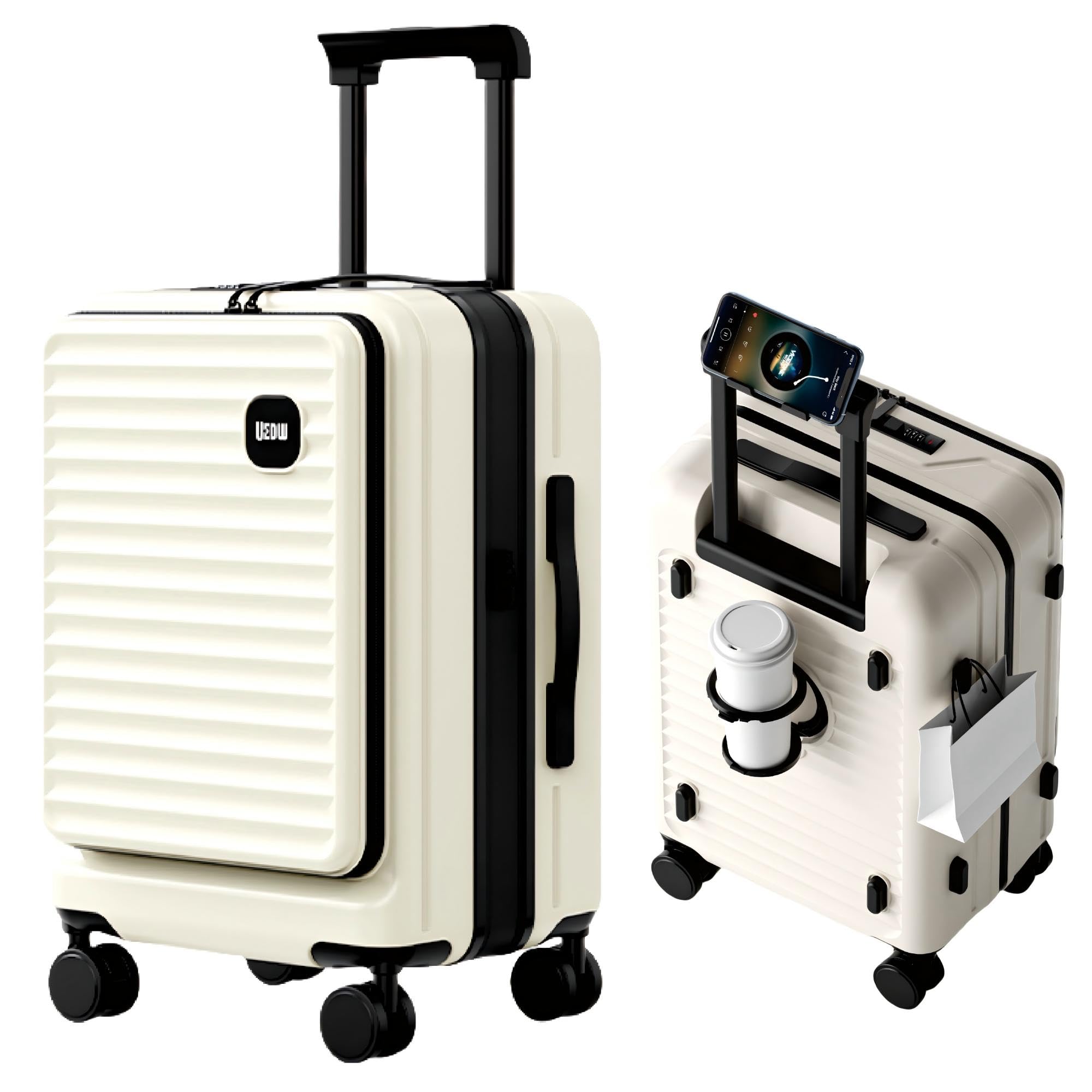 Grande Valise Rigide De Soute YUWEIJIE 90L - Coque PC, 4 Roues 360°, Porte-gobelet Intégré, Serrure TSA - 73x47x28 Cm, Argentée