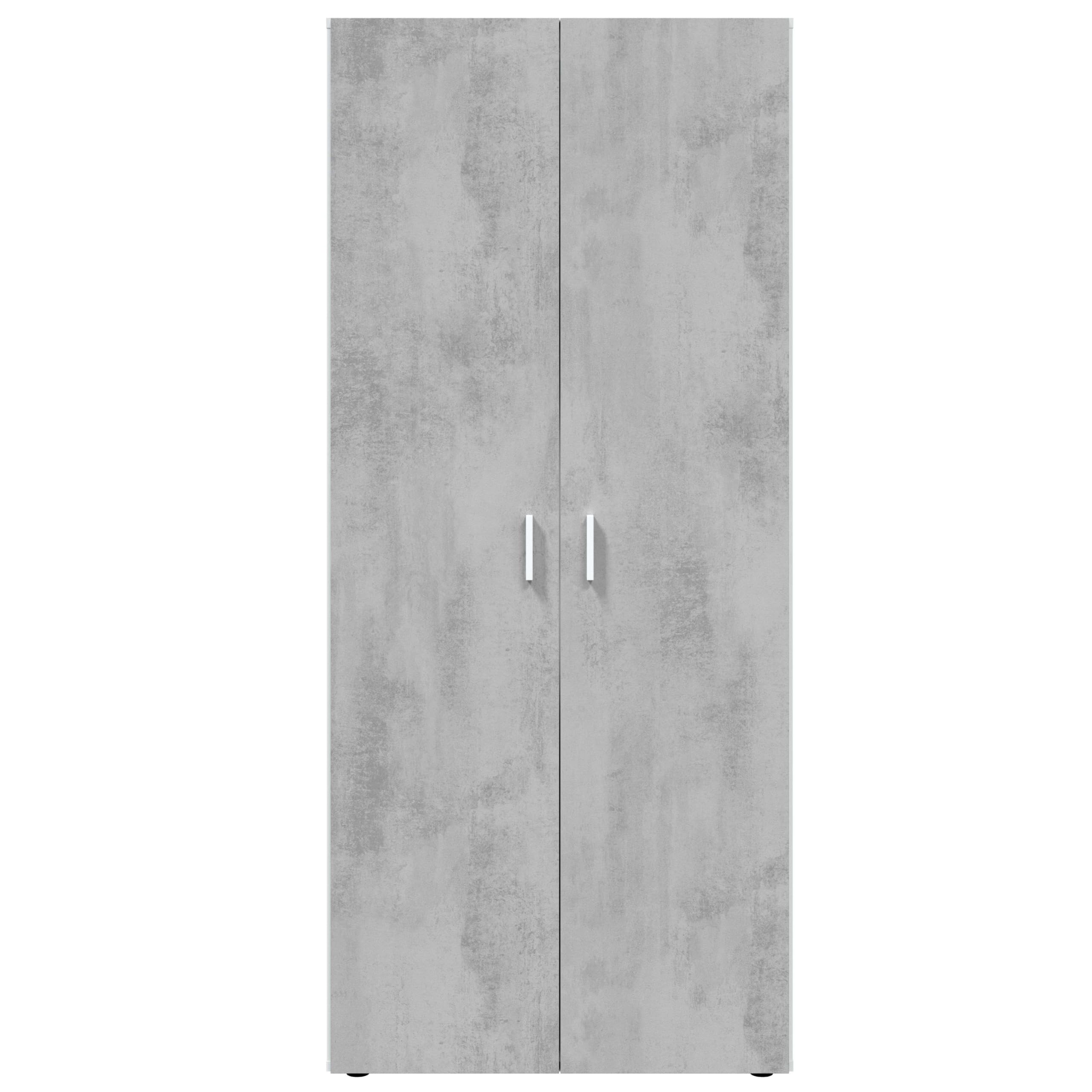 Habitdesign Armoire multifonction 2 portes et 3 étagères, 182 x 80 x 37 cm (H x l x P) Blanc « Artik » et gris ciment
