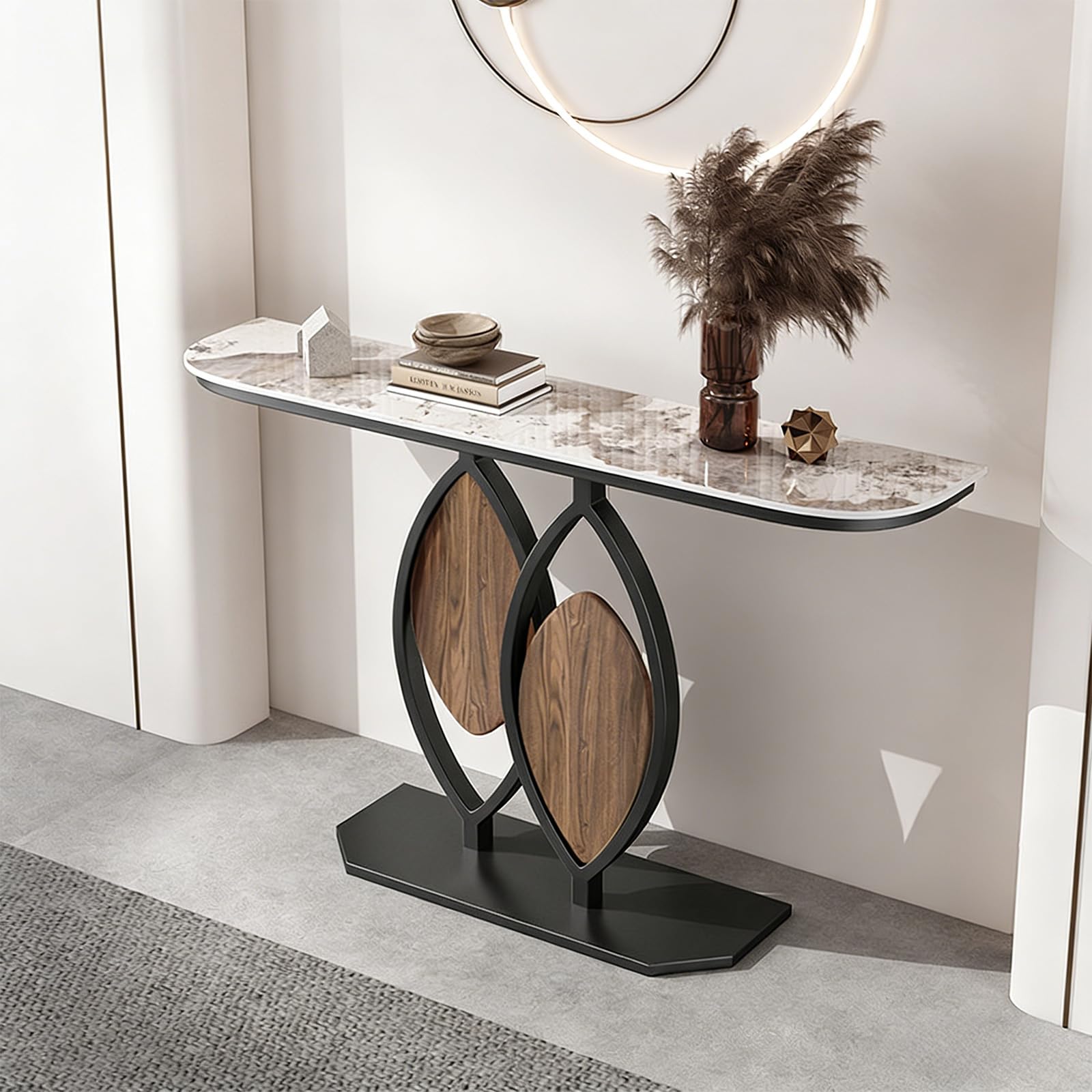 Mesa Consola de Lujo para recibidor, Mesa de Entrada Moderna, Mesa Consola Estrecha de mármol con Base de Metal para Pasillo, Sala de Estar, vestíbulo, 31.5" x 39.4" x 47.2" x 59.1" de Ancho