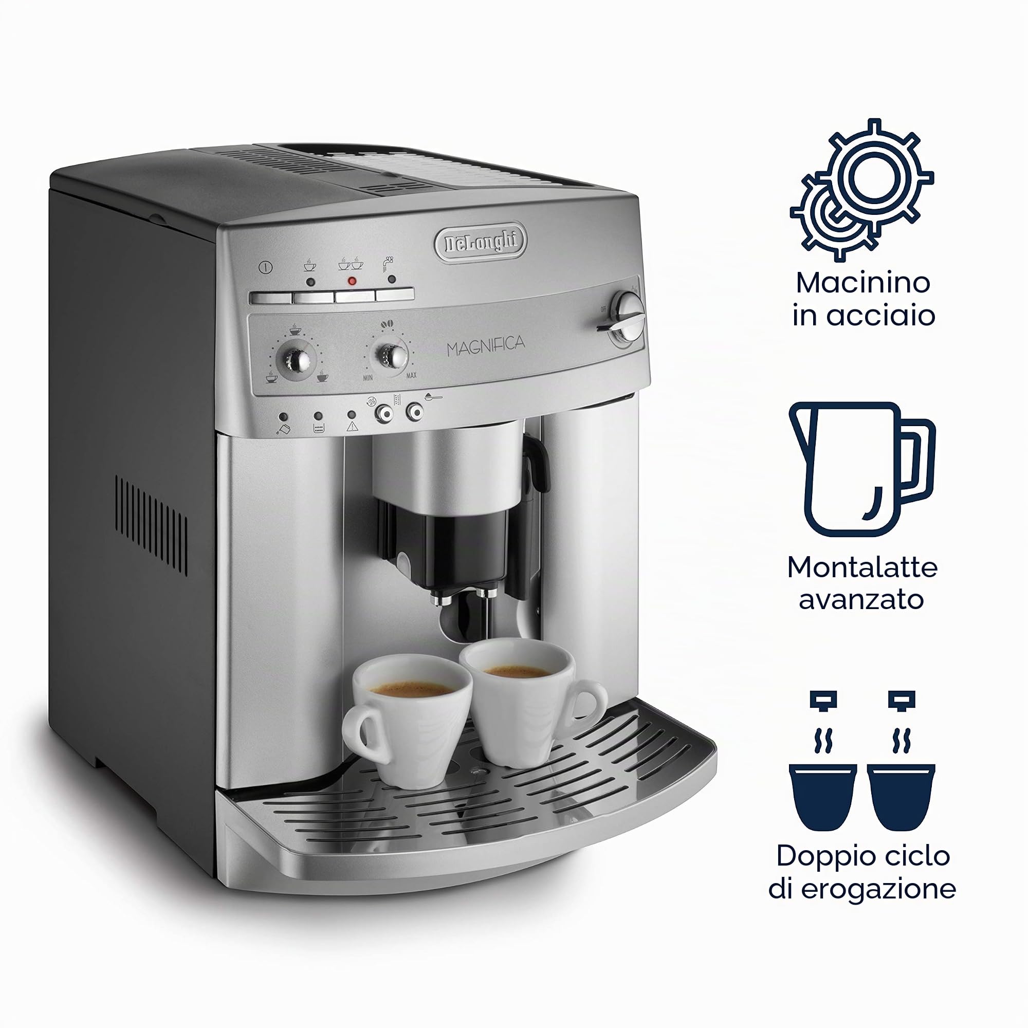 De'Longhi ESAM3300 Magnifica Super Automatic Espresso & Coffee Machine, Argento
