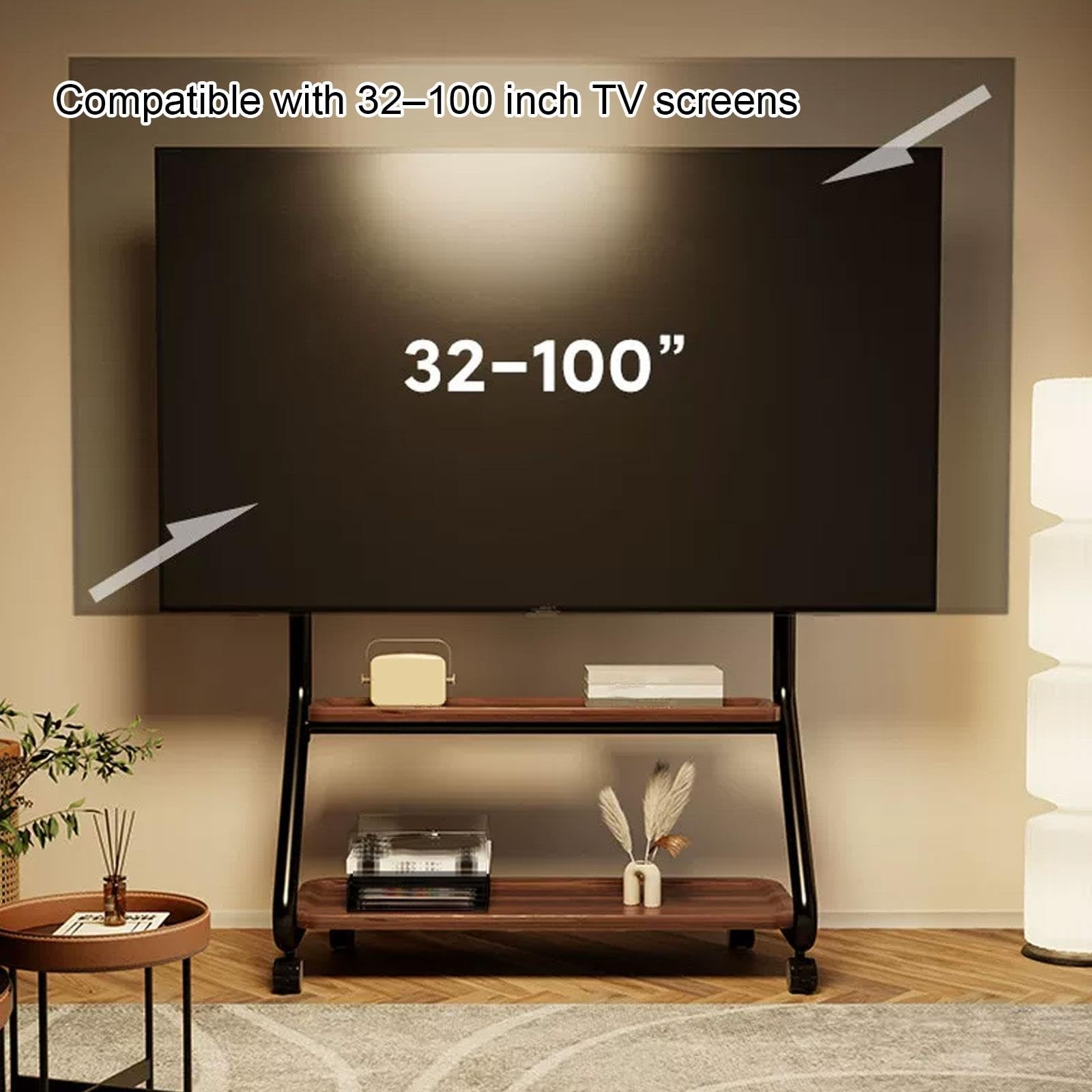 32-100IN Soporte Televisión Pie Altura Ajustable con Ruedas Carro TV