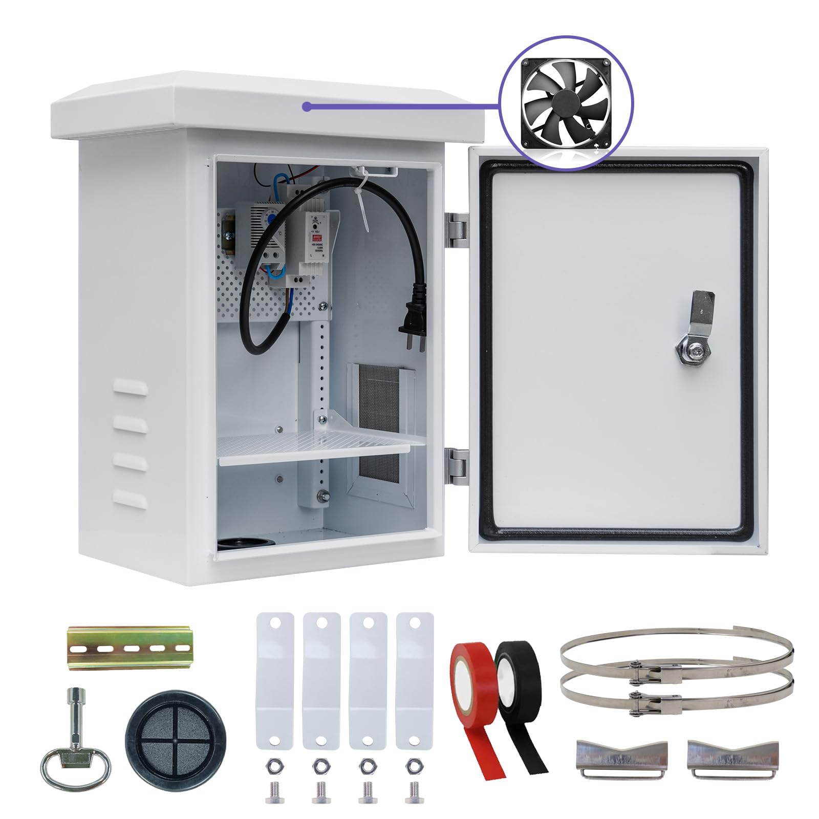 Outdoor Weatherproof Cabinet Electrical Enclosure - 15.7x11.8x7.9 inches Outdoor Network Cabinet Enclosure with Cooling Fan and Thermostat Kit, Wall/Pole Mount (400x300x200mm)
