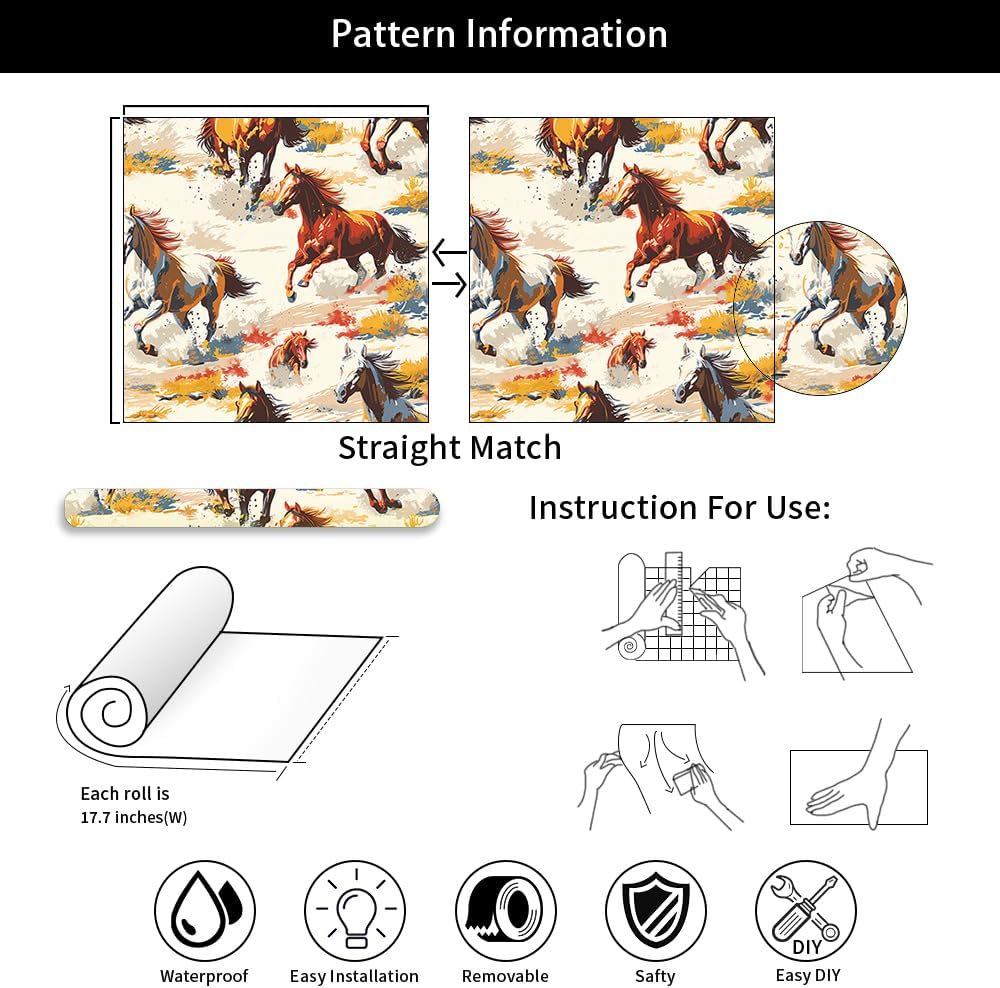 18"x236" Western Desert House Animals Boho Peel and Stick Self Adhesive Wallpaper Removable Contact Paper Stick on Easy Peel Off Wall Paper for Kitchen Bedroom Bathroom Renter