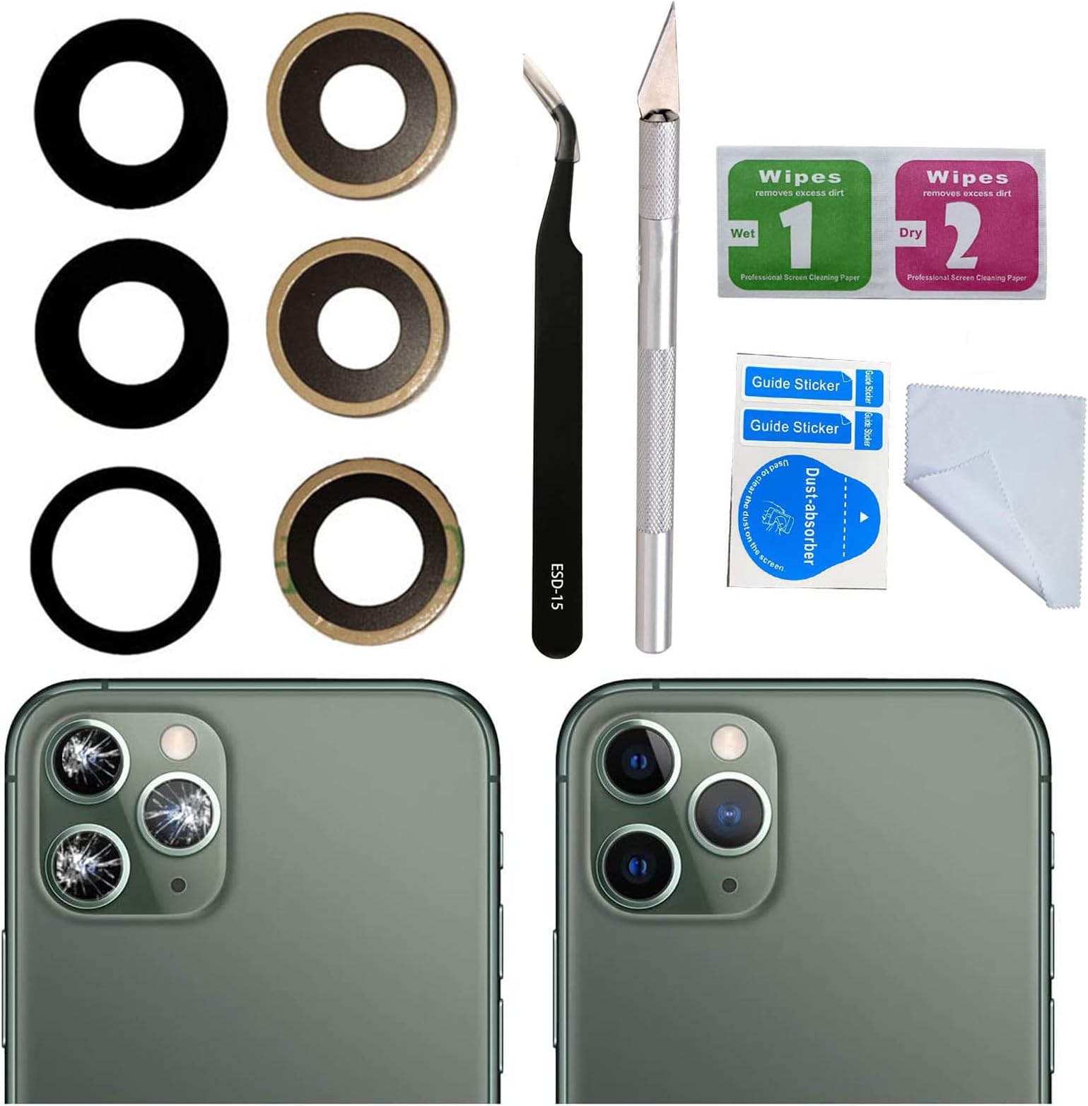 Back Rear Camera Glass Lens Replacement for iPhone 11 and iPhone 11 pro and iPhone 11 pro max with Reparing Tool (11&11 Pro&11 Pro max)