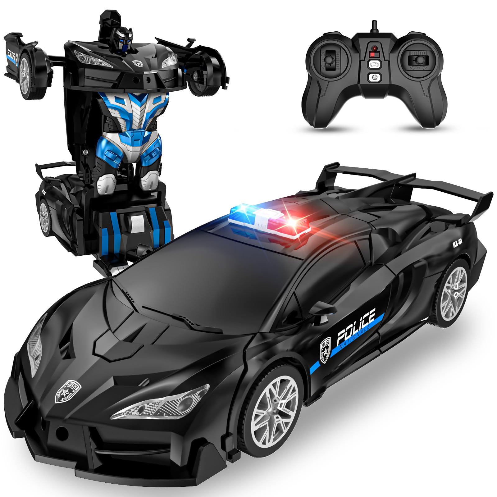 Remote Control Car for Kids , One Button Transformation to Robot with Flashing Light 2.4 Ghz Transforming Robot Car 1:18 Scale Transform RC Cars Toy Boys Girls Birthday Gift with 360 Degree Rotation