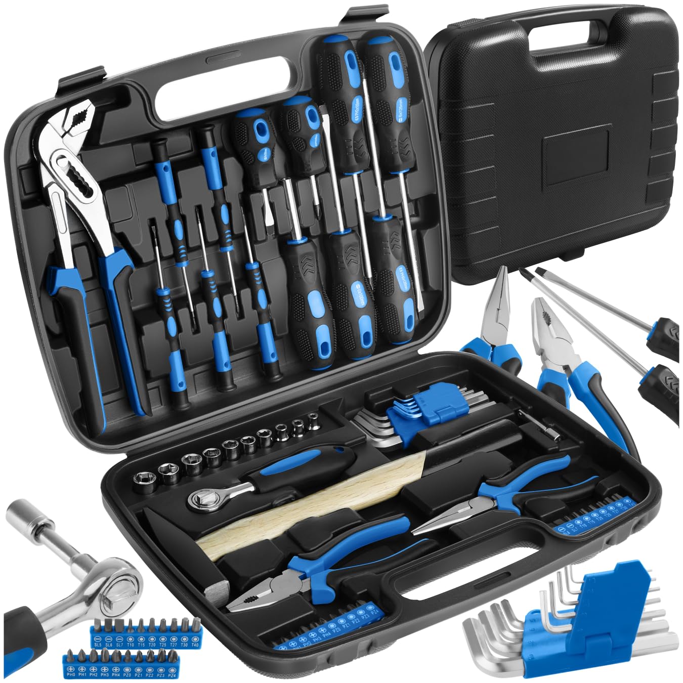 TecTake 402789 Valigetta portautensili con 57 pezzi | Solida attrezzatura di base | Ergonomici manici degli attrezzi