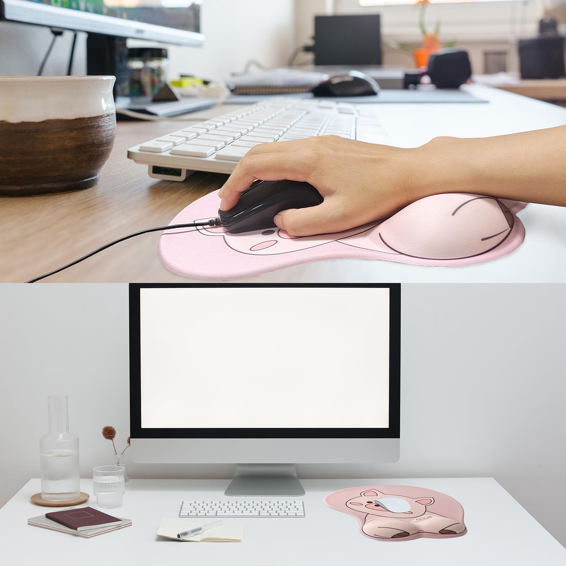 Podkładka pod mysz z poduszką żelową, różowa Kawaii, podkładka pod mysz KAIGOBOX z motywem świnki, żelowa, podkładka pod mysz, ergonomiczna podkładka pod mysz do domu i biura, antypoślizgowa podkładka