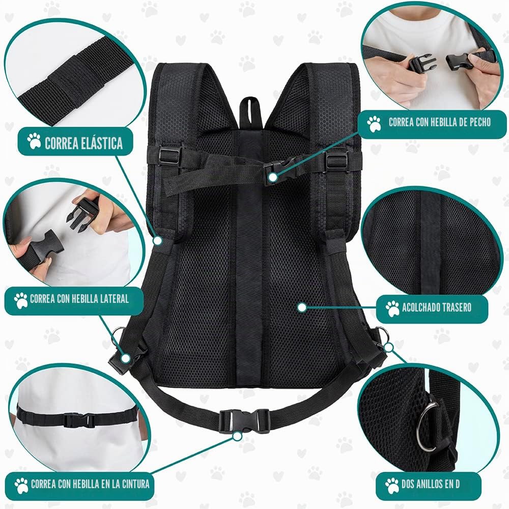 PetAmi Mochila de Transporte Frontal para Perros y Gatos, transportador de Pecho de Mascotas Ajustable con ventilación para Senderismo, Camping, Viajes, Perro pequeño y Mediano, Cachorro, Grande