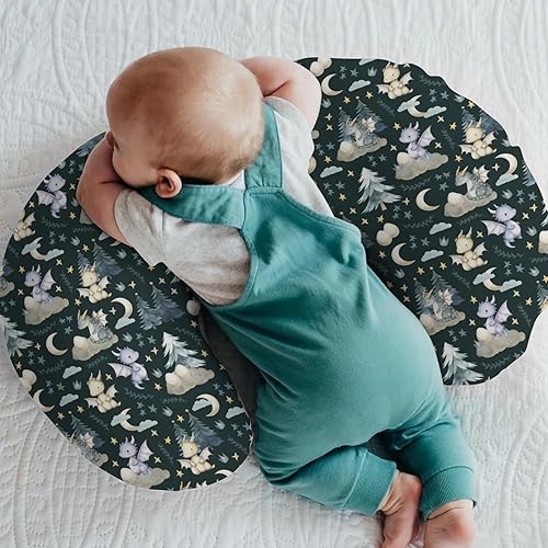 Miniatura 2 de Funda de almohada de lactancia de dragones de cuento de hadas para niños y niñas, diseño de dragón, luna, estrellas, nubes, árboles, huevos, funda
