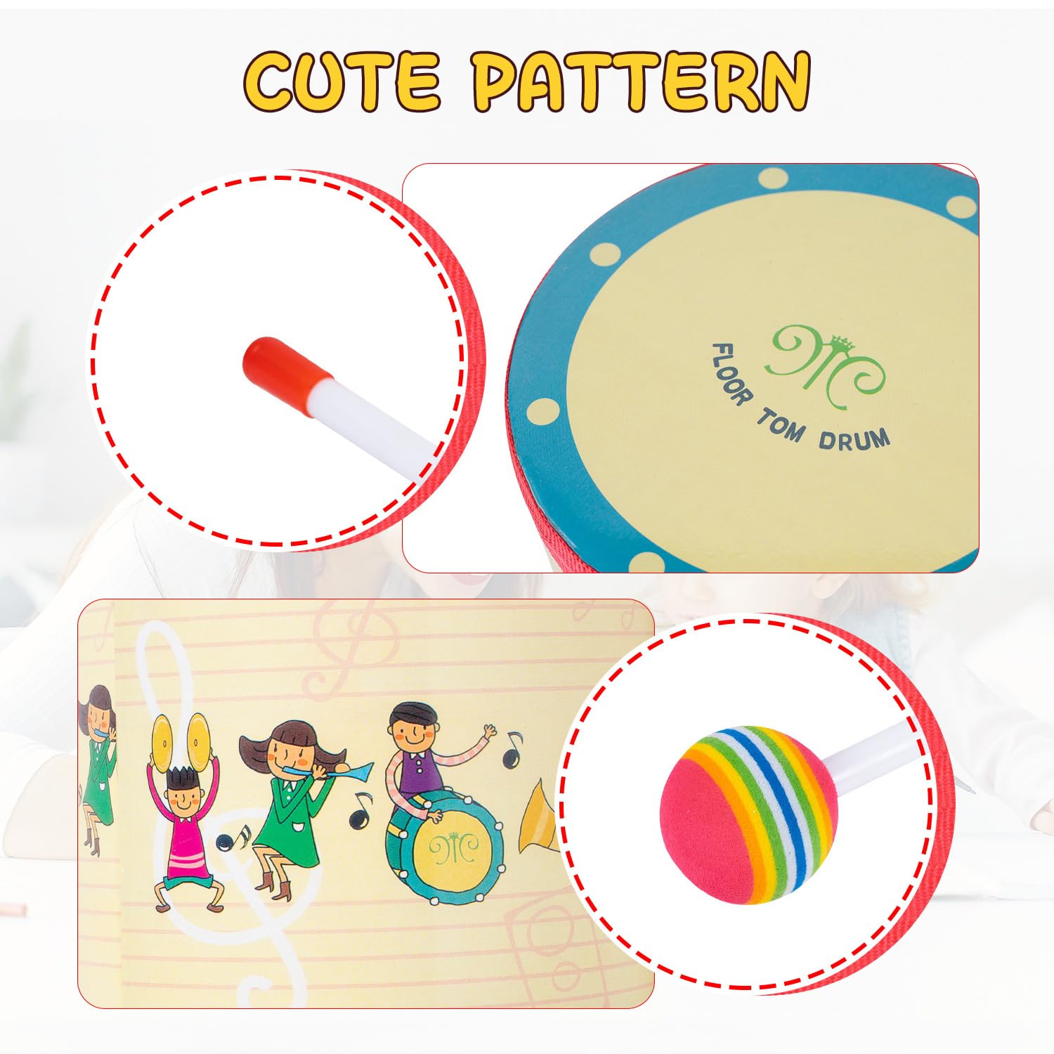 Bongo - Tambores para niños de 5 a 6 pulgadas con 2 baquetas de colores, instrumentos musicales de percusión rítmica para niños, niñas, regalo de cumpleaños 5