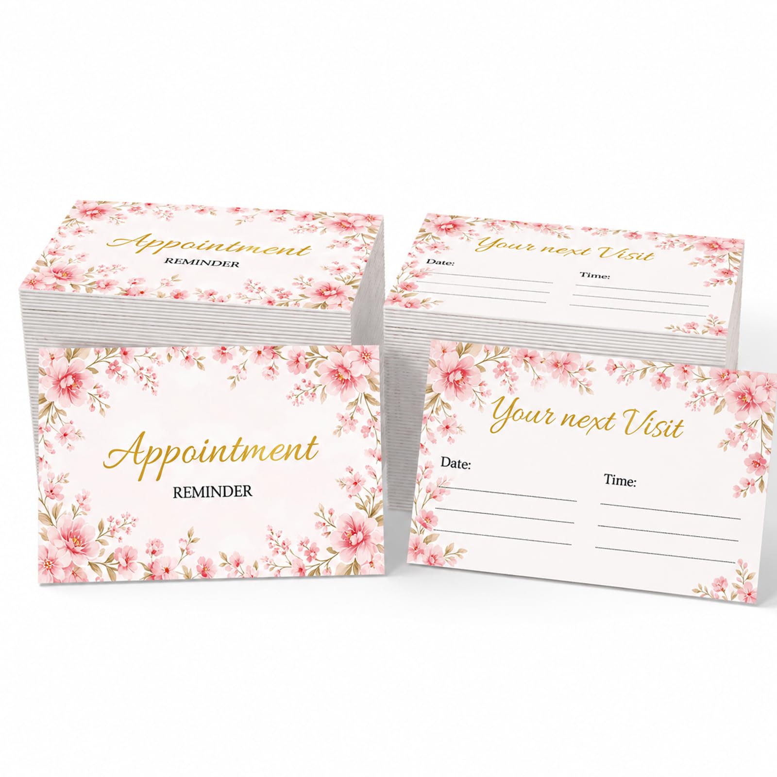 100 Pcs Floral Pink Appointment Cards, Floral Border Paper Salon Business Cards, Nail Appointment Cards, Premium Salon Appointment Book Accessory for Beauty Salon & Spa, 3.3×2.2in