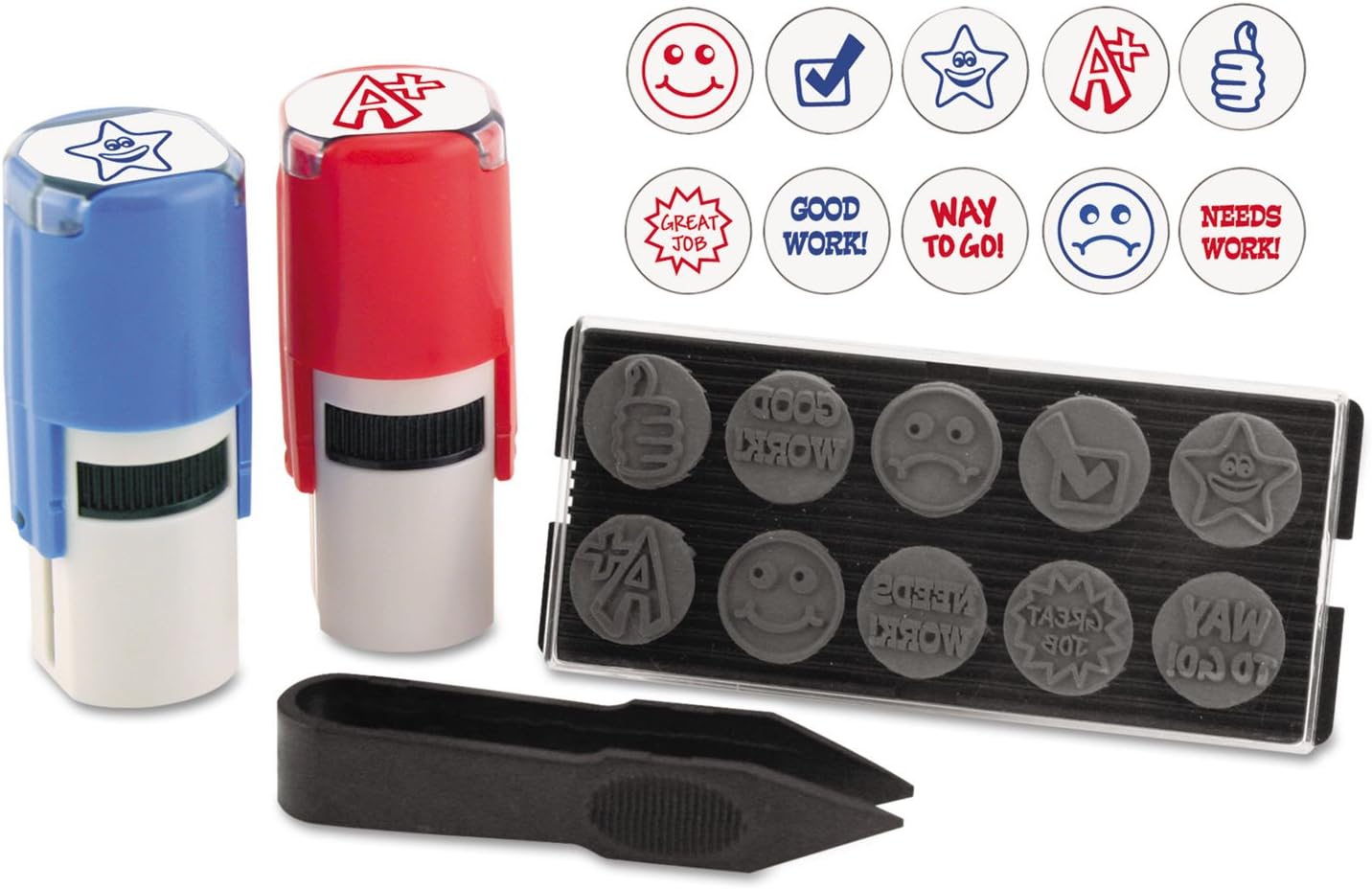 10-In-1 Teachers' Student Work Stamp Kit, 10 Interchangable Self-Inking Stamps, 5/20.3 cm Impression, Blue/Red (4630)