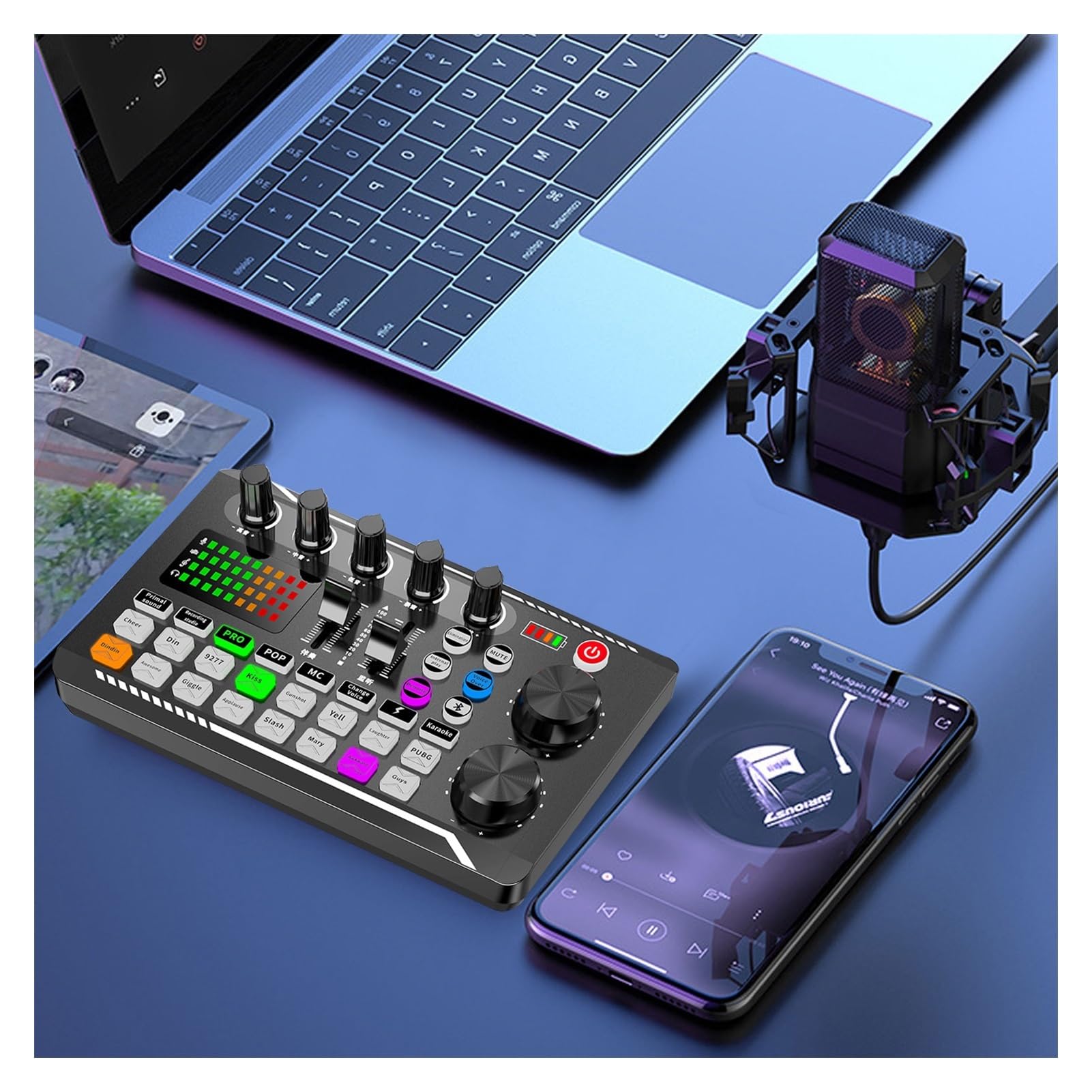 Podcast Kit, Kit scheda audio for microfono Pacchetto attrezzatura streaming versione inglese for streaming//podcasting