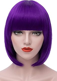 Women's Wigs Bob Wig - Purple Cosplay Wigs 12" Short Straight Wig Bangs Wig Synthetic Wigs for Women S004PR