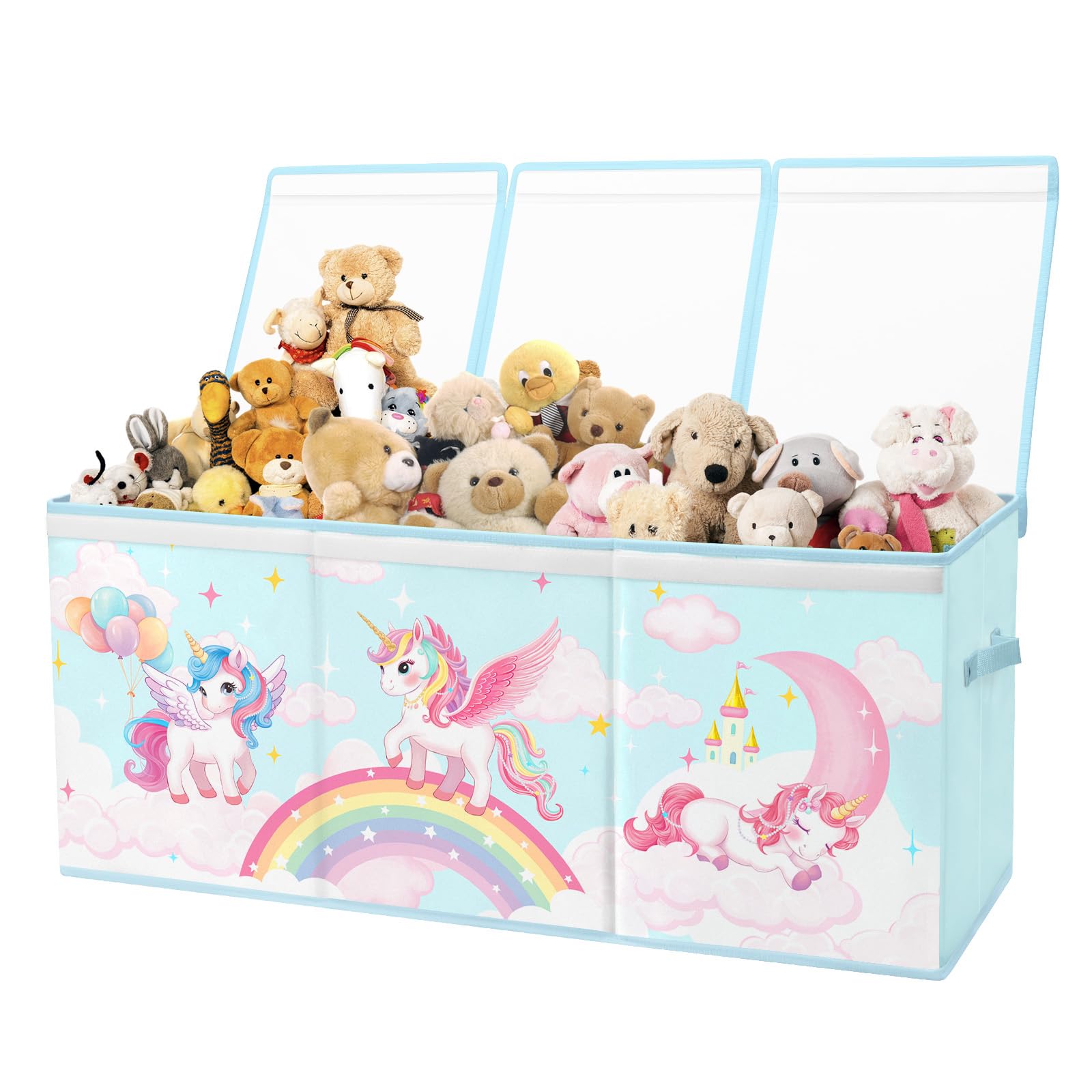 Kids Toy Box Storage,Extra Large Toy Chest Organizer with Lid & Handles,Collapsible Storage Box for Boys Girls,Lightweight Kids Storage Organizer for Bedroom Nursery,96Γ32Γ40cm,Rainbow Unicorn