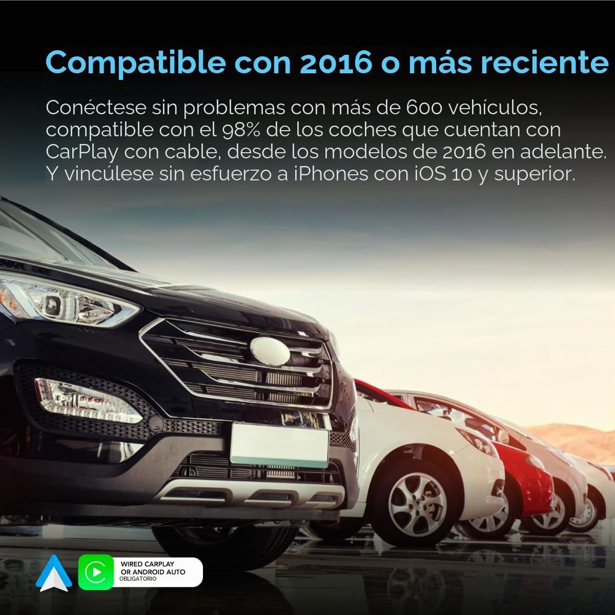 AutoSky Adaptador inalámbrico Carplay y Android Auto - Transforma a Carplay inalámbrico o Android Auto - Plug & Play - Coches Desde 2016 - Diseño Compacto Acabado de Piano