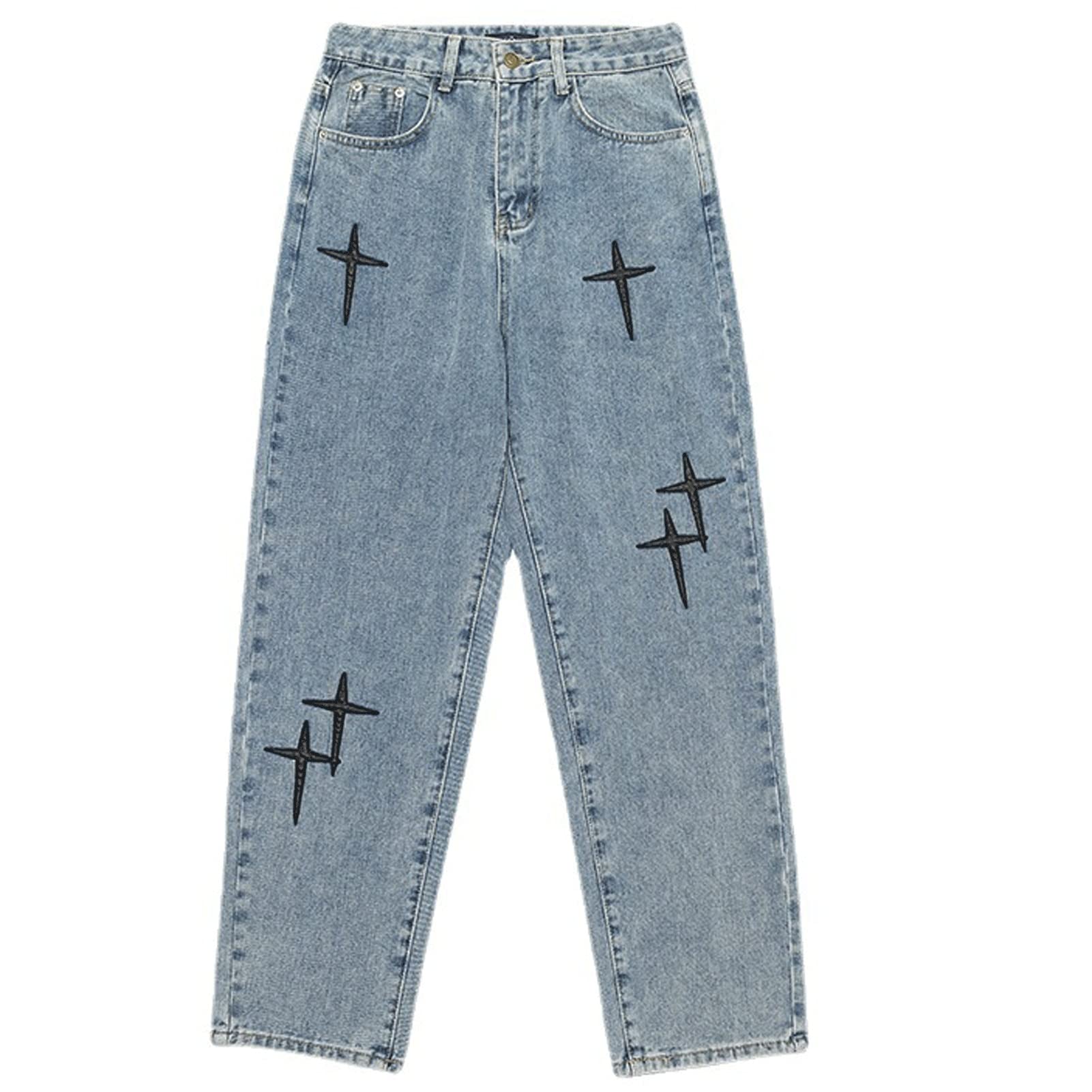 Sawmew Hommes Hip Hop Jeans Baggy Jeans Jambe Droite Lavé Denim Pantalon Casual Denim Pantalon