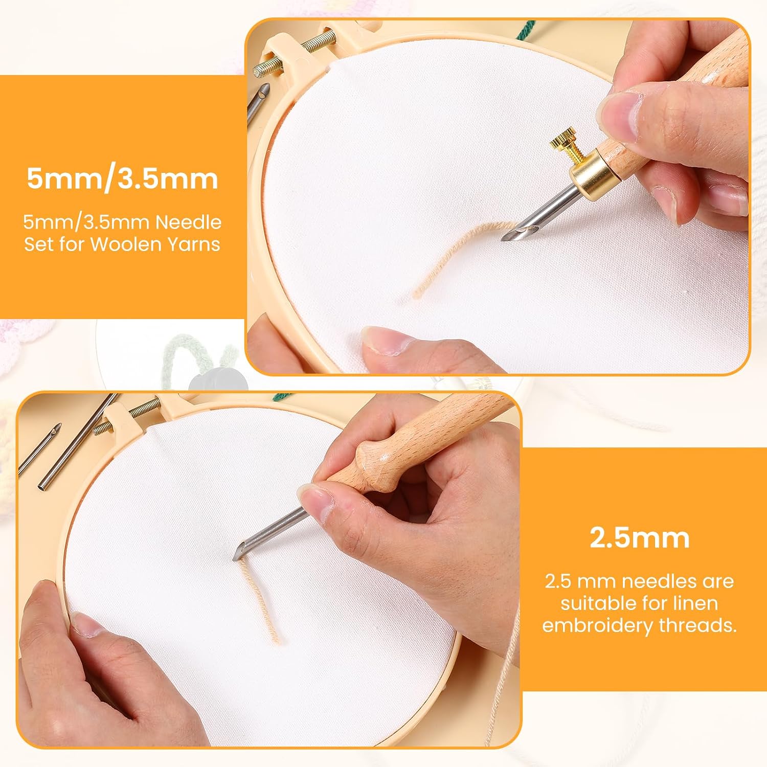 5Pcs Punch Needle Tool Adjustable Embroidery Needle Tool Kit with 5/3.5/2.5mm Metal Needles Handle Punch Needles Threader for Adults Beginner DIY Craft
