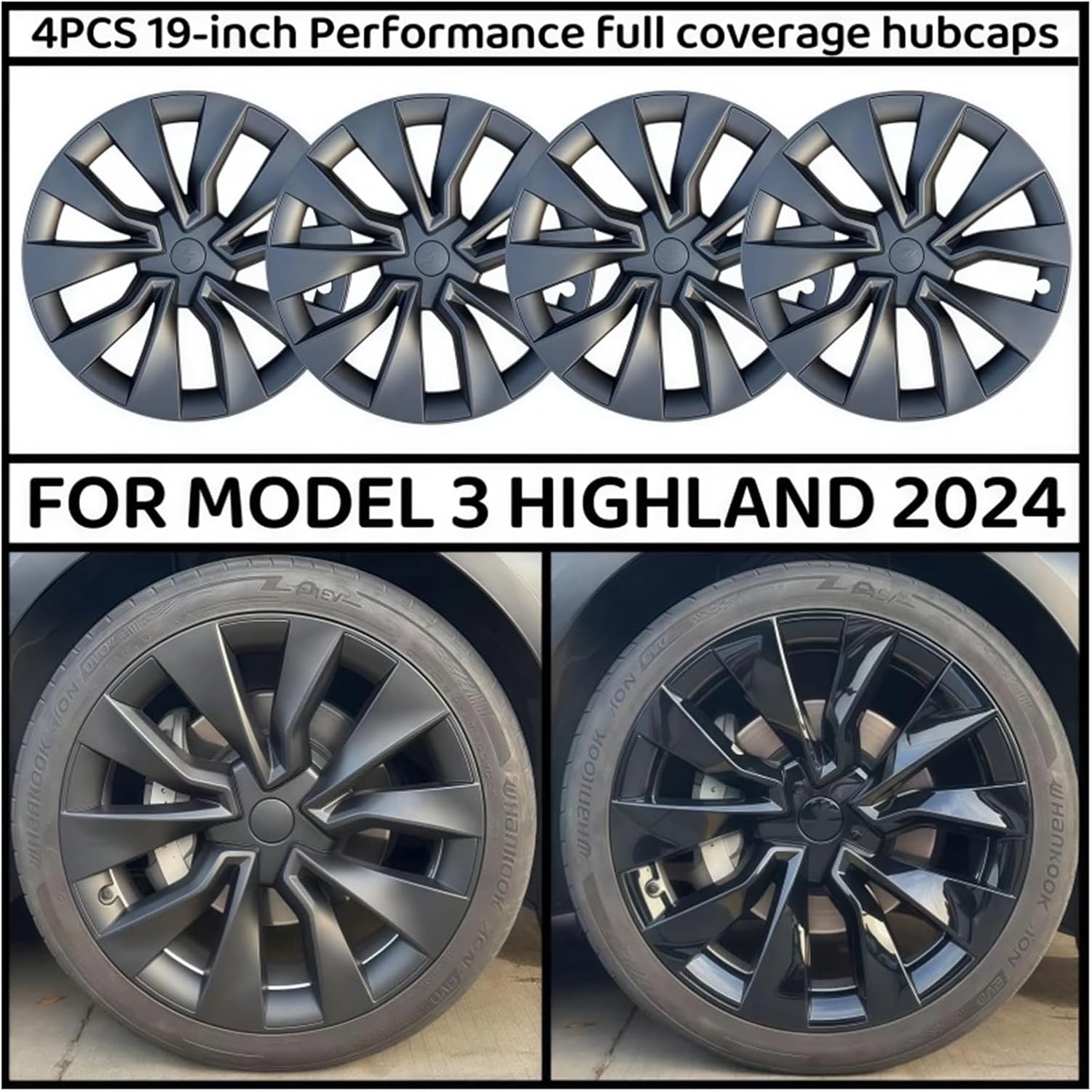 4PCS HubCap Car for Tesla Model 3 2024 Highland 19 Inch Performance Wheel Cap Parts Full Rim Cover Accessories(12PCS Double Layer)