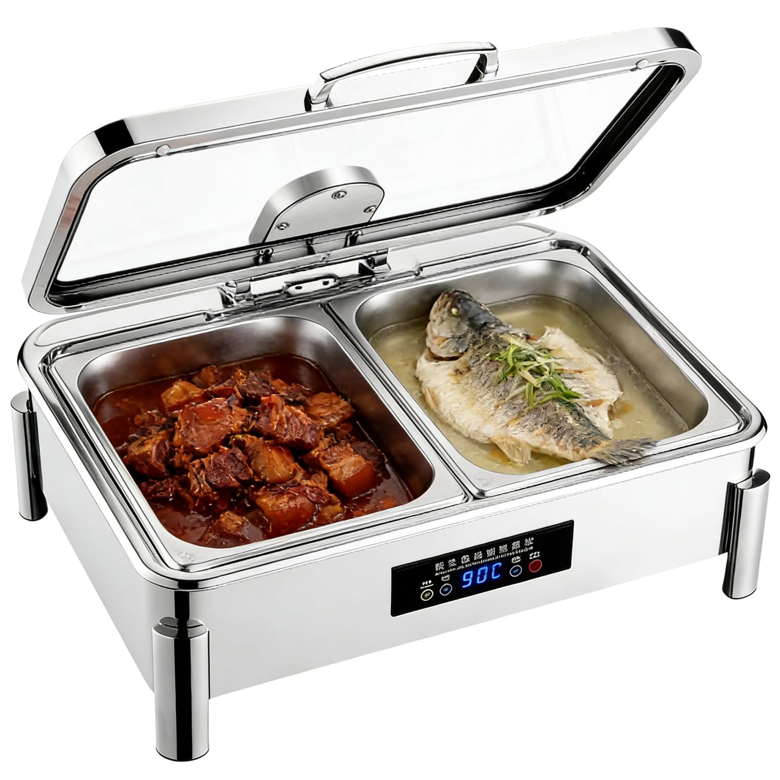YXYLJOZ Electric Buffet Warmers with Touch Screen, Adjustable 20℃-95℃ Temperature, Stainless Steel Chafing Dish, Insulated Food Server for Catering & Parties (2 Squares 9L)