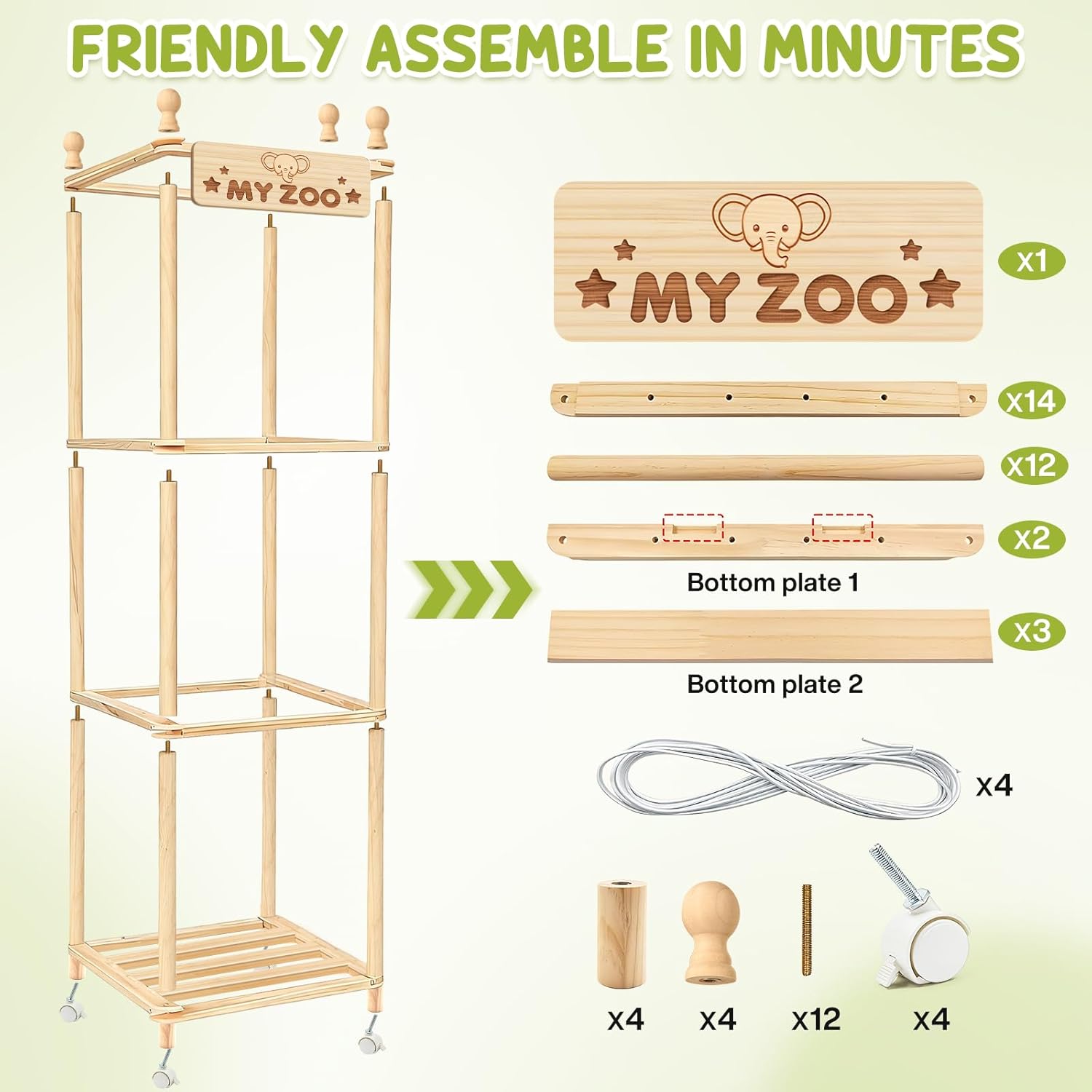 Stuffed Animal Storage Organizer,Large Wooden 𝐓𝐨𝐲 Plushies Storage Holder with Brake Wheels,Space Save 𝐓𝐨𝐲𝐬 Organizer, Large Capacity Stuffed Animal Holder for 𝐊𝐢𝐝room Playroom, 53.5"