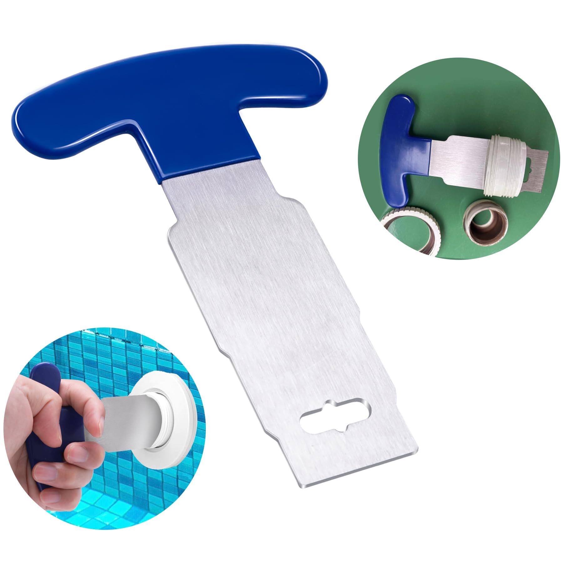 Uitndvyte SP1419T Strumento di rimozione del tappo della piscina Impugnatura della maniglia di rimozione del metallo per il sedile del bulbo oculare e l'ugello smontaggio rapido dell'attrezzatura