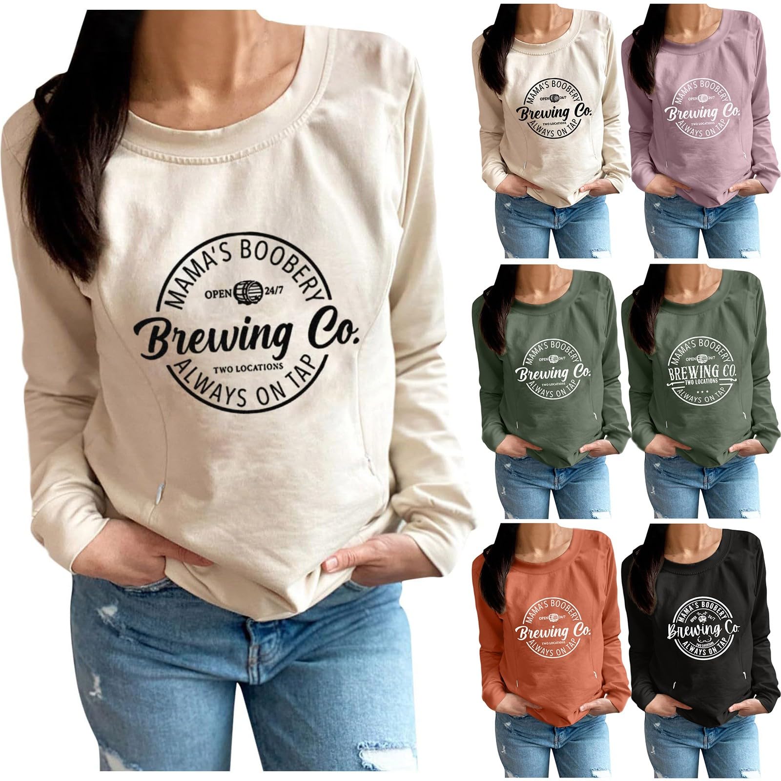 Umstandsmode Stillpullover Damen Pullover Rundhals Stillshirt Stillpullover mit Reißverschluss Langarm Stillzeit Bequem Nursing Top Schwangerschaft Stilltops Schwangere Stillfunktion