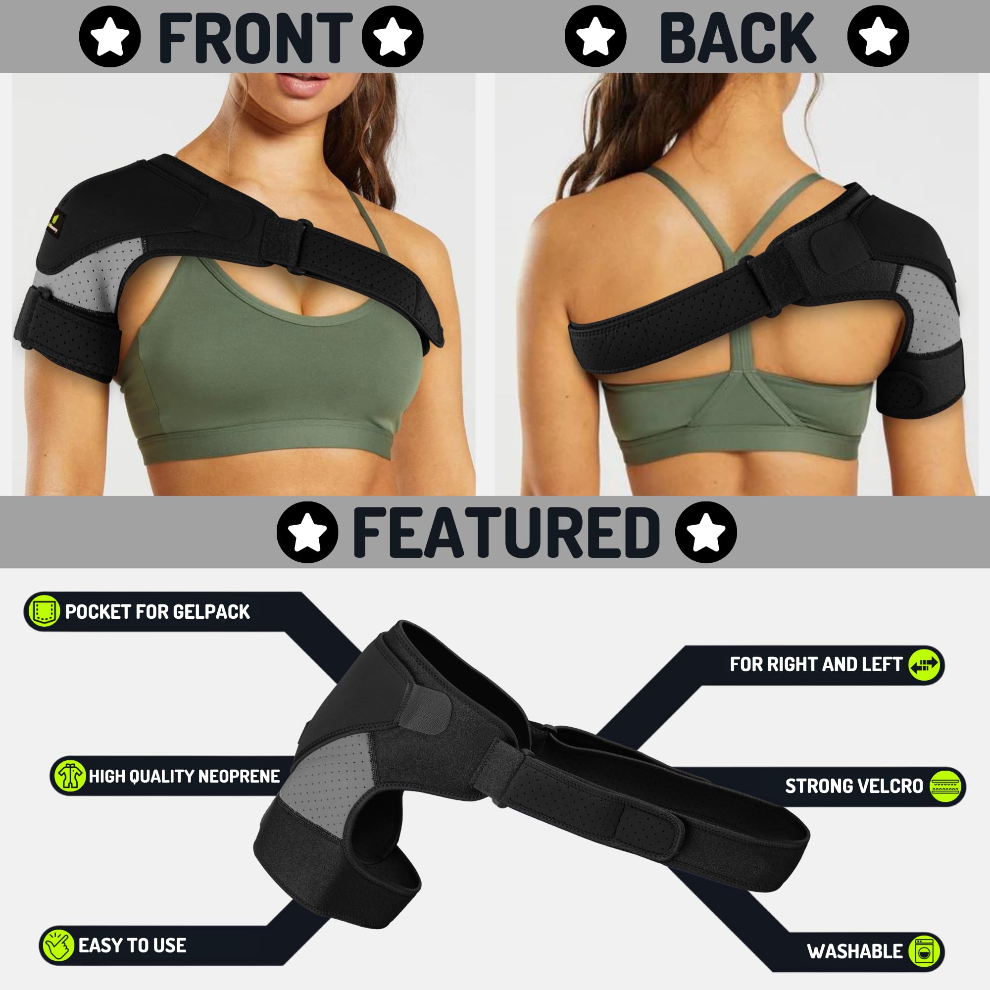 Épaulière de Maintien Sport Poche de Glace Chaud/Froid - Attelle Épaule Coiffe Rotateurs Homme/Femme - Orthèse d'Épaule Tendinite, Arthrose, Luxation - Manchon Compression Néoprène Bras Gauche/Droit