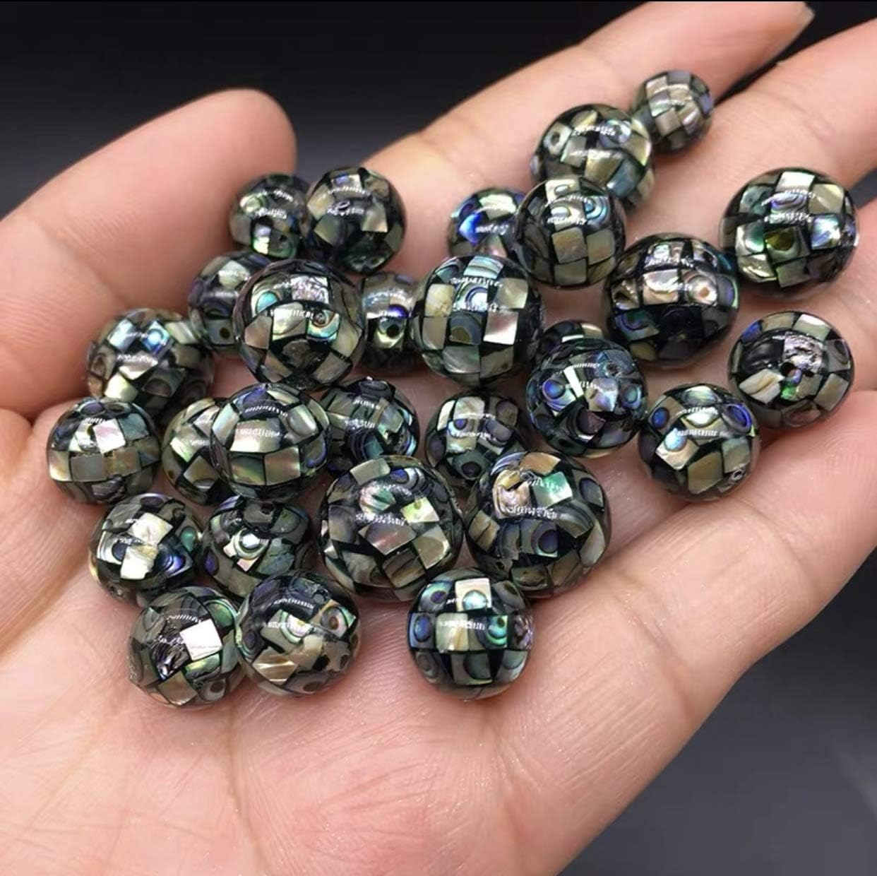 ABCGEMS (Full Strand) New Zealand Rainbow Abalone Beads (Each Bead is a Testament to Labor-Intensive Artistry- Exquisite Craftmanship) Checkerboard-Inlaid Mosaic Smooth Round 10mm (40 Beads)