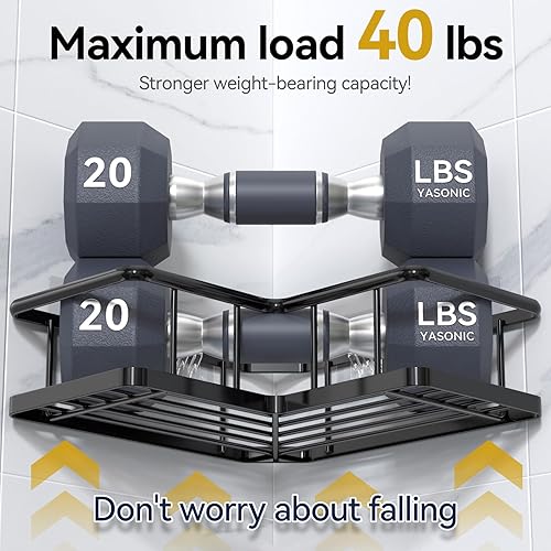 Miniatura 3 de YASONIC Organizador de ducha esquinero, paquete de 3 estantes de ducha adhesivos de acero inoxidable a prueba de óxido con soporte para jabón,