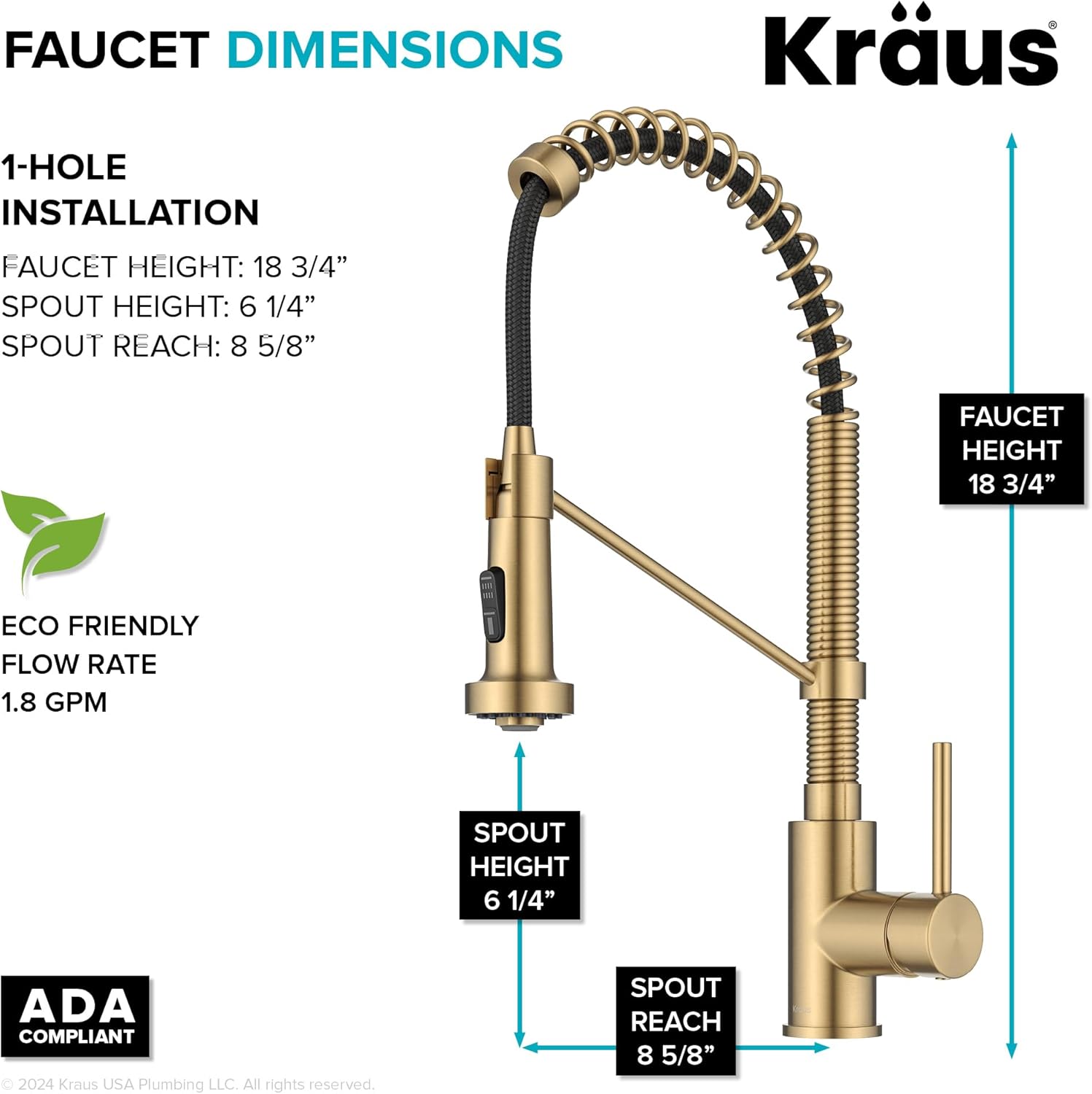 KRAUS Bolden Commercial Style 2-Function Single Handle Pull Down Kitchen Faucet in Spot-Free Brushed Brass, KPF-1610BB - Image 6