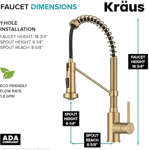 Miniatura 6 de KRAUS Bolden KPF-1610BB - Grifo de cocina extraíble de una sola manija de estilo comercial con 2 funciones en latón cepillado sin manchas