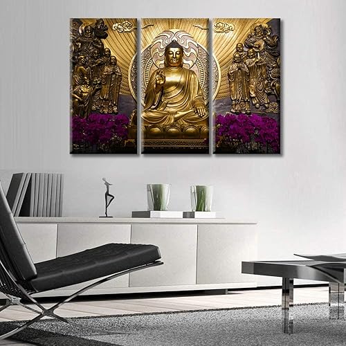 Vista 43 de TUMOVO Wall Art for Living Room Buddha Sculpture Flower Paintings Canvas Wall Art 3 Panel Wall Art Canvas Artwork Wall Decor Large Wall Decor Canvas