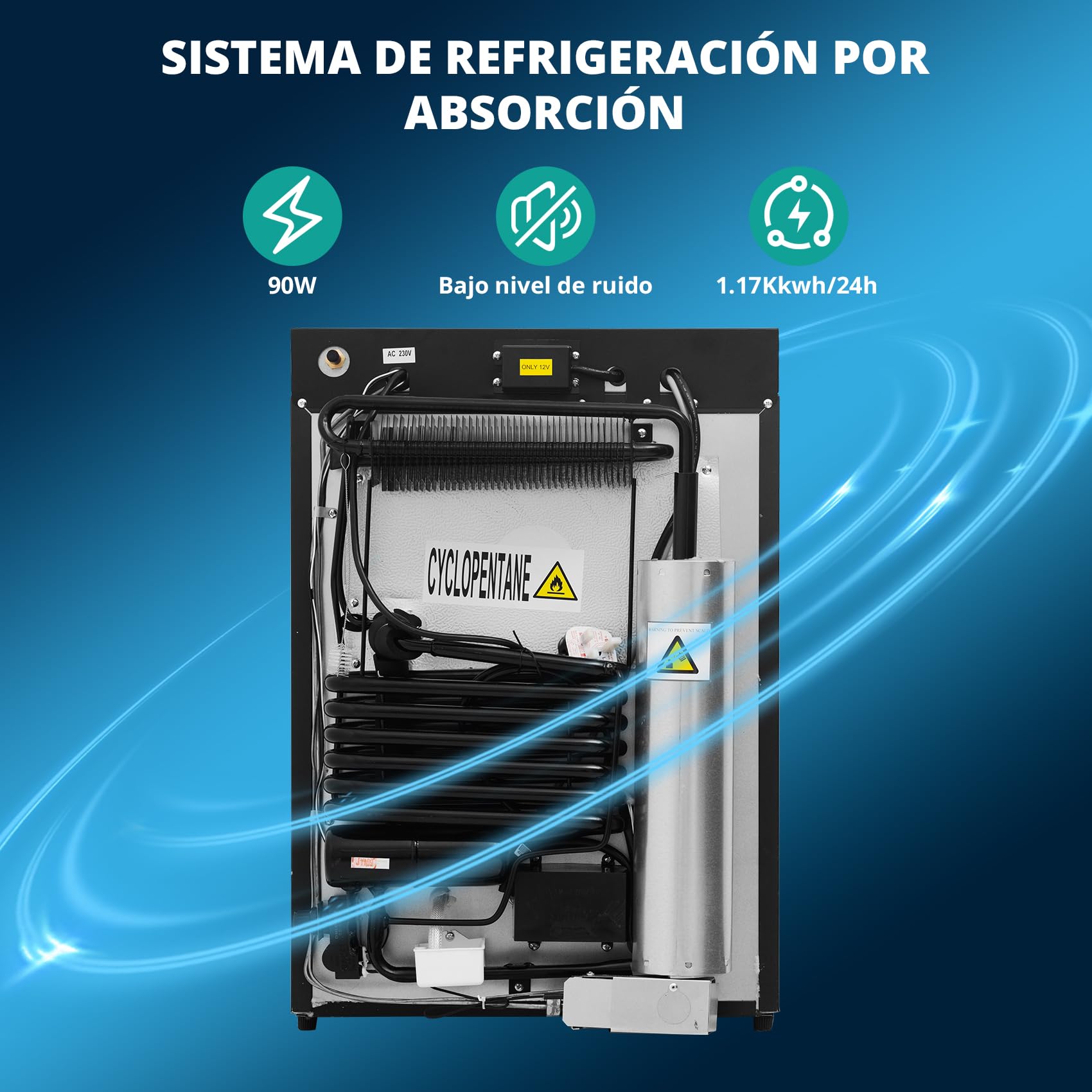 SMETA 60L 12V 220V Gas Nevera Trivalente,Pequeña Nevera para Furgoneta Camper,Caravana, Mini Frigorífico para Van, RV, Camión, Yate, Silenciosa