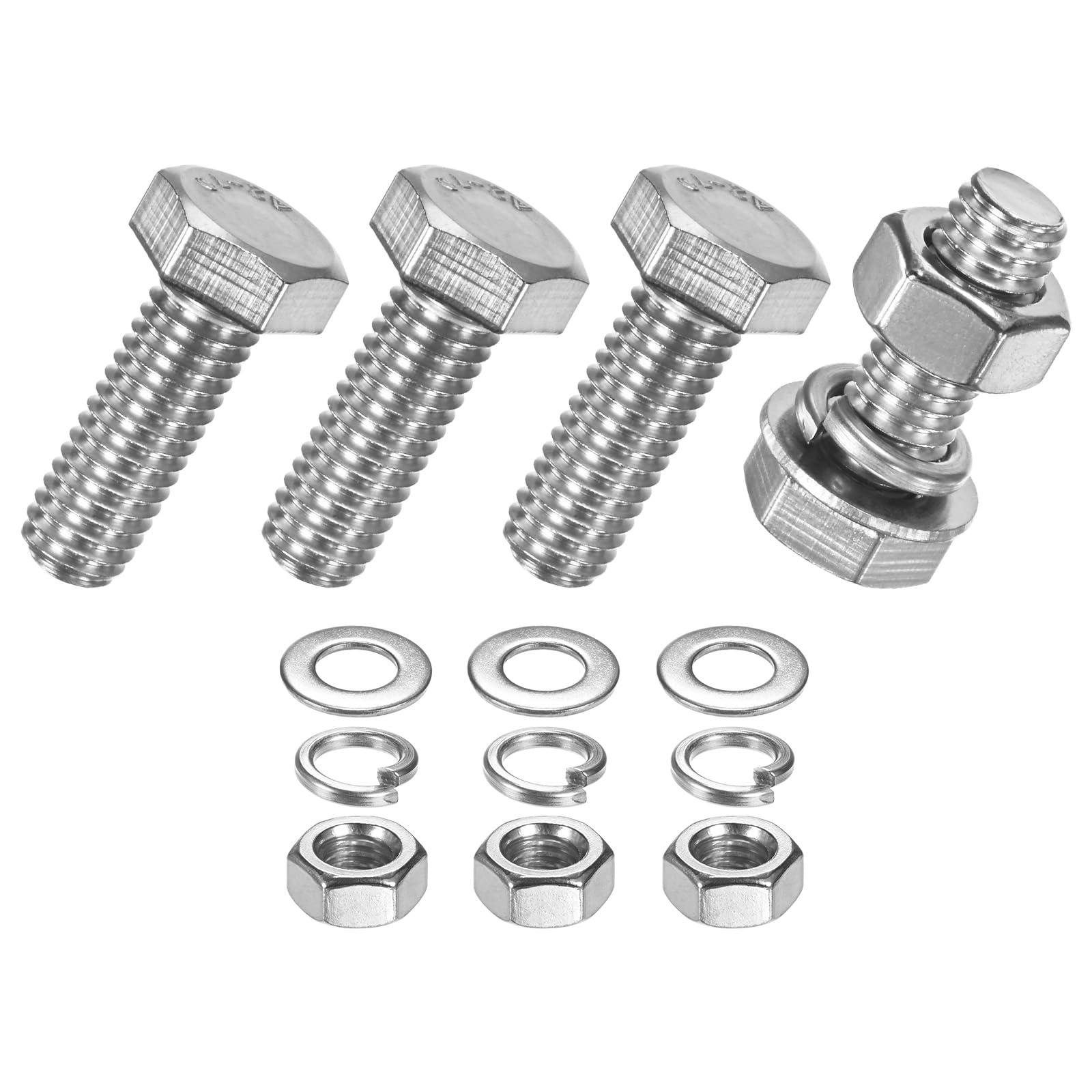 M METERXITY 4-Pack Hex Head Screw Bolt with Nuts Flat & Lock Washers M8x22mm Stainless Steel Bolts and Nuts Kit Fully Threaded Metric Bolt Assortment for Equipment/Machinery